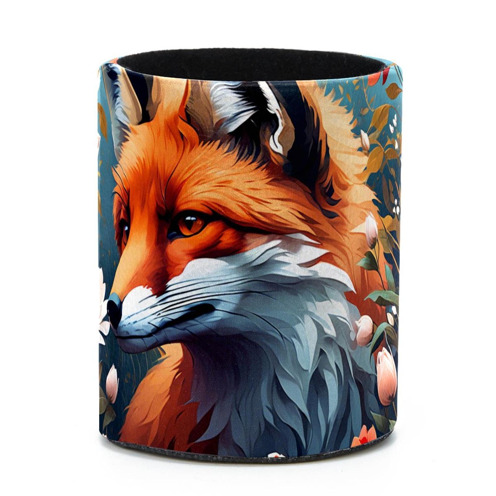 VAPOKF Round Pencil Holders for Desk, Fox and Flower Pen Holders Pen Pot Makeup Brushes Storage Desktop Stationery Supplies Organiser for Home Office