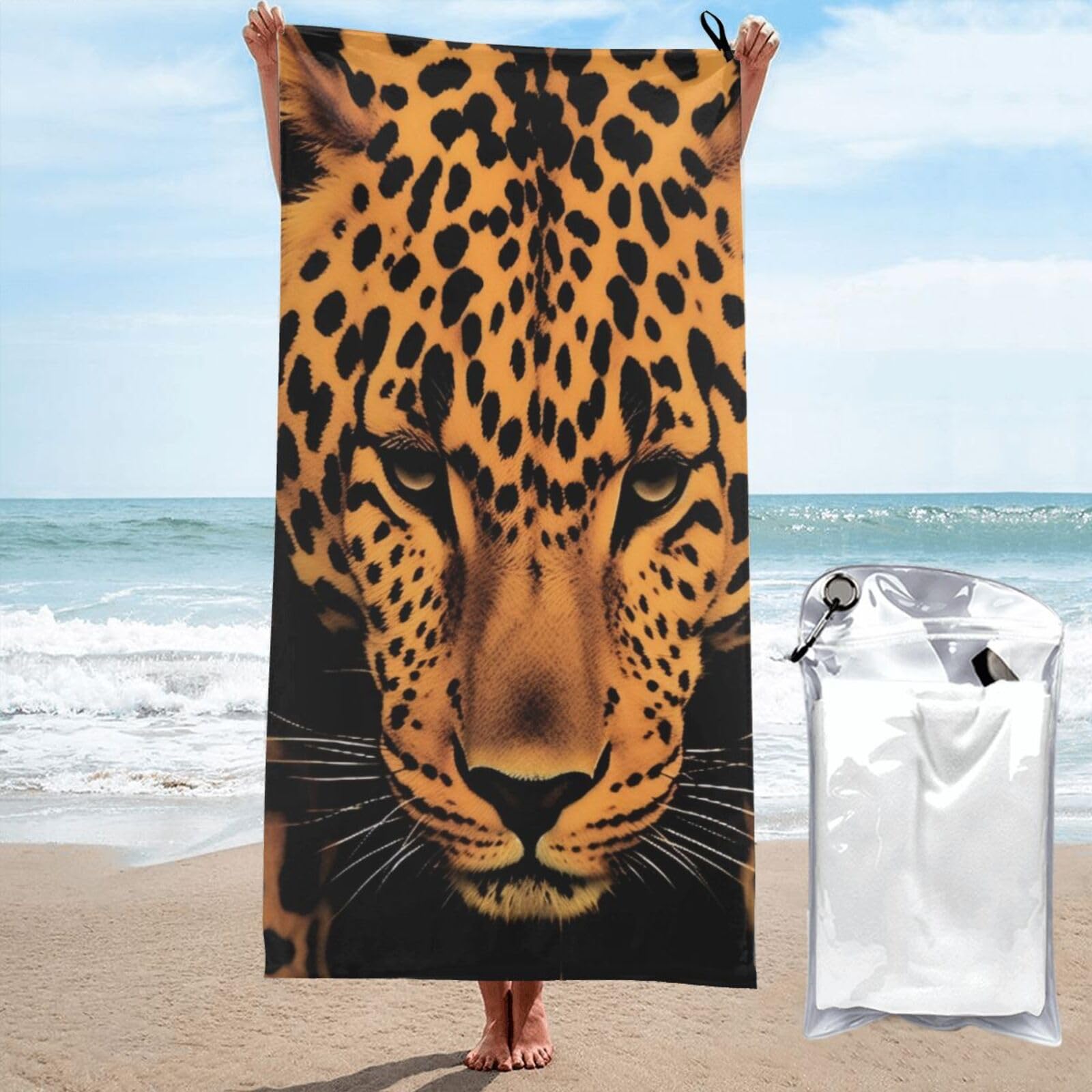 CBXYFCBC Beach Towel Leopard Print Soft Quick Dry Super Absorbent Microfiber Beach Towels, Lightweight Large Bath Towel For Travel, Swimming, Camping, Yoga