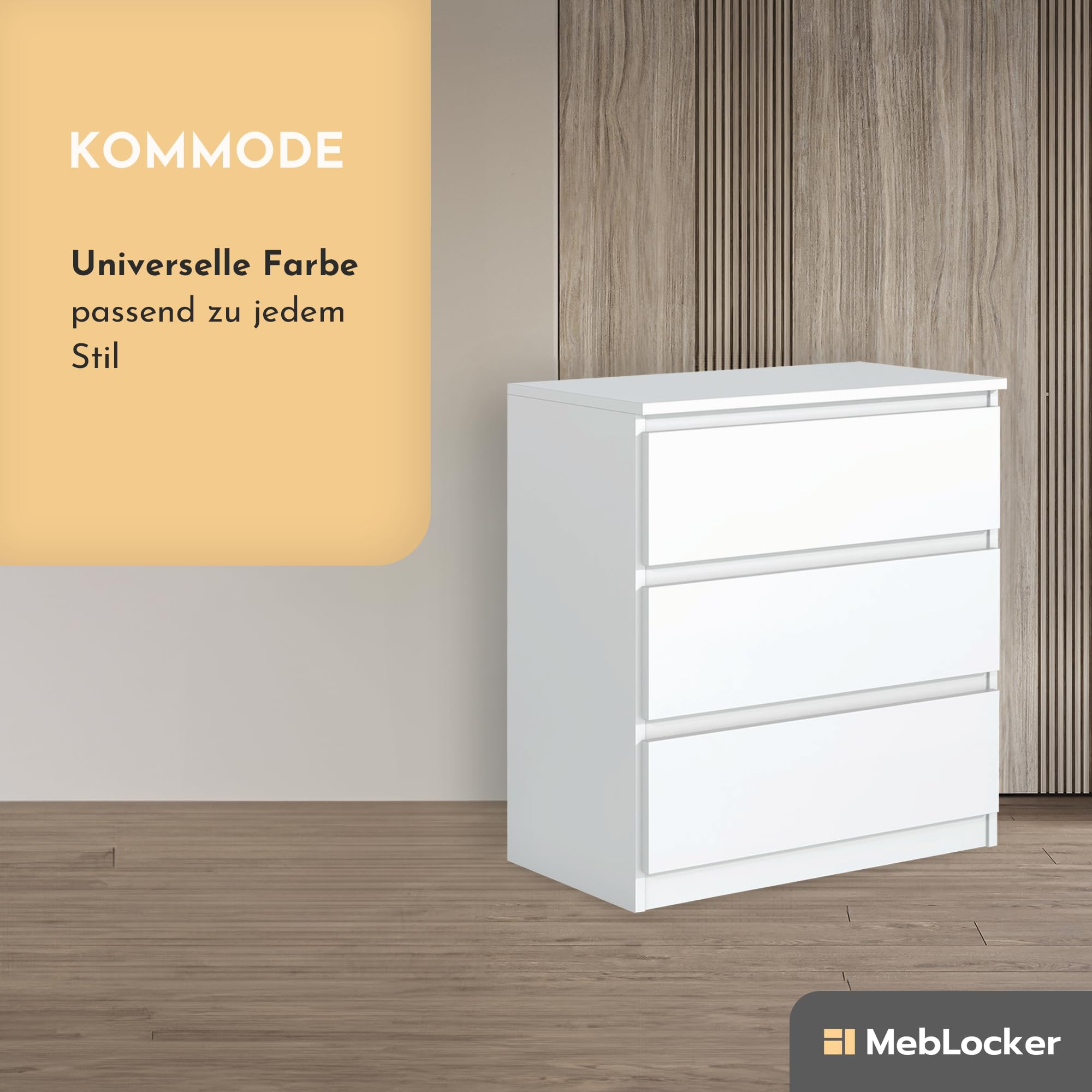 Cassettiera 70 cm, 3 Cassetti, Bianco | Cassettiera, Mobile Contenitore, Cassettiera Camera, Armadio con Cassetti, Design Moderno 70x90x39 cm