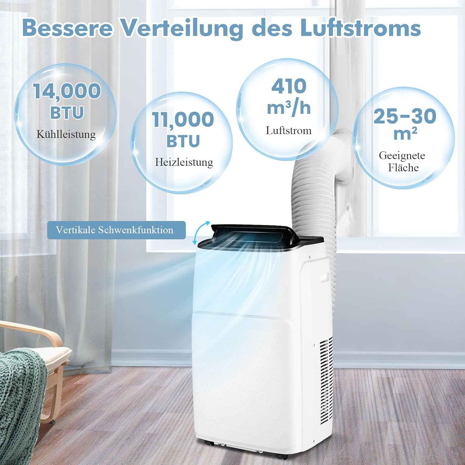 RELAX4LIFE Mobile Klimaanlage 14000BTU, Klimagerät mit Abluftschlauch
