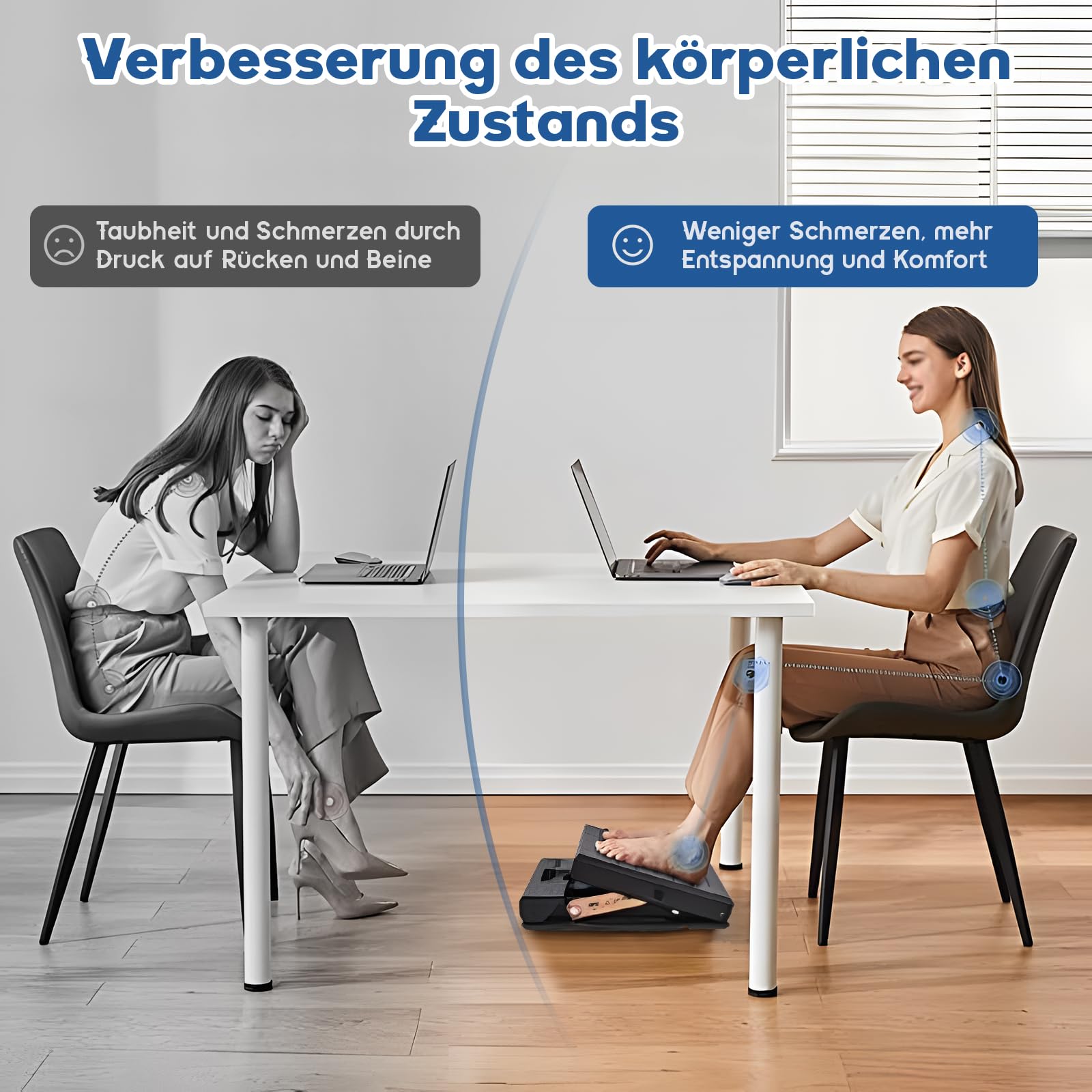 MYOYAY Fußstütze Schreibtisch, Einstellbar Fußhocker 4 Höhenverstellbar mit Massage und Weichem, Ergonomischer Rutschfest Fußstützen für Büro Auto Zuhause Reise