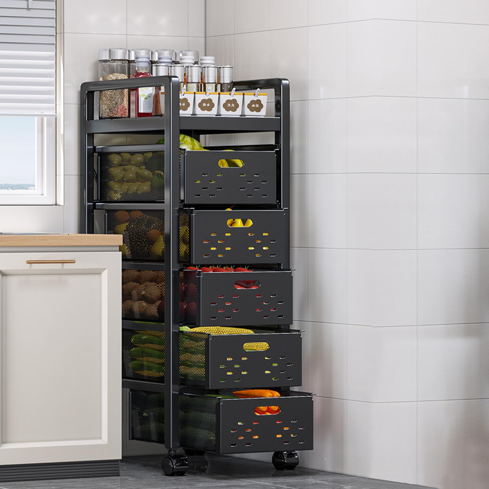 Treesunshine Chariot De Cuisine 6 Niveaux Avec Roulettes - Rangement Extensible Mobile 30x40cm