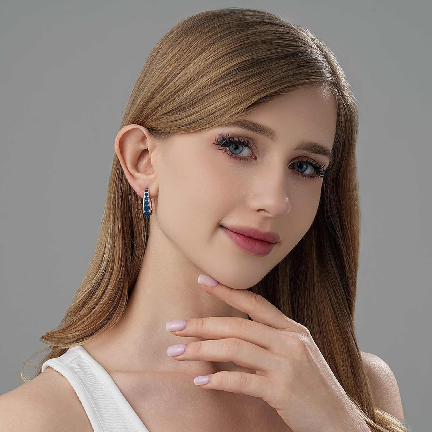 EVEVIC Austrian Crystal Open Half Hoop Chunky Gold Earrings for Women 14K Gold Plated Hypoallergenic Jewelry Gift - Image 5