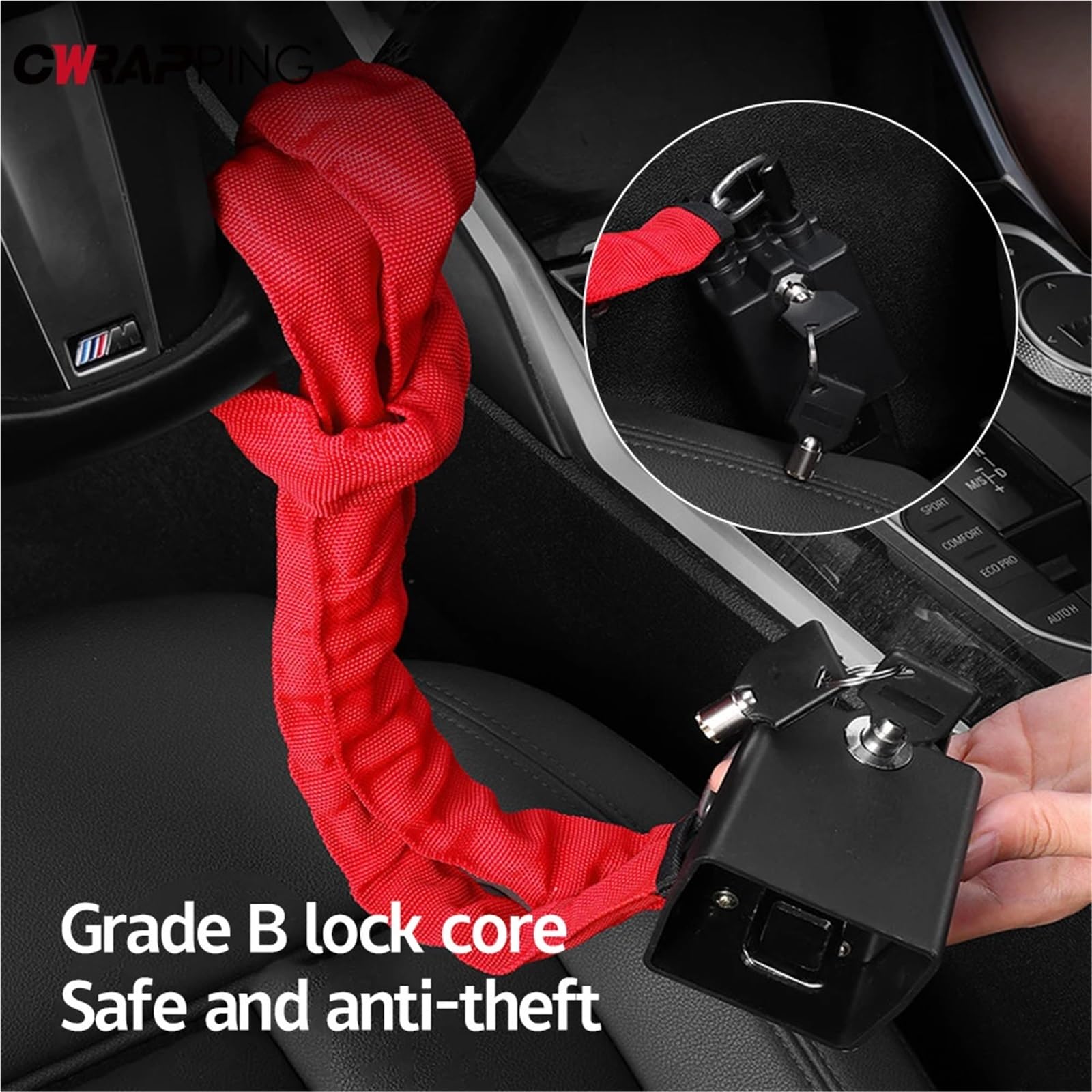 Bloccasterzo for auto con fibbie for cinture di sicurezza, robusto lucchetto antifurto universale, for camion, accessori for Per Auto Furgoni e Suv(Black)