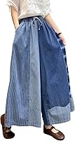 HaoMay Women's High Waist Elastic Waist Wide Leg Palazzo Jeans Culottes - 100% Cotton Loose Fit Casual Pants