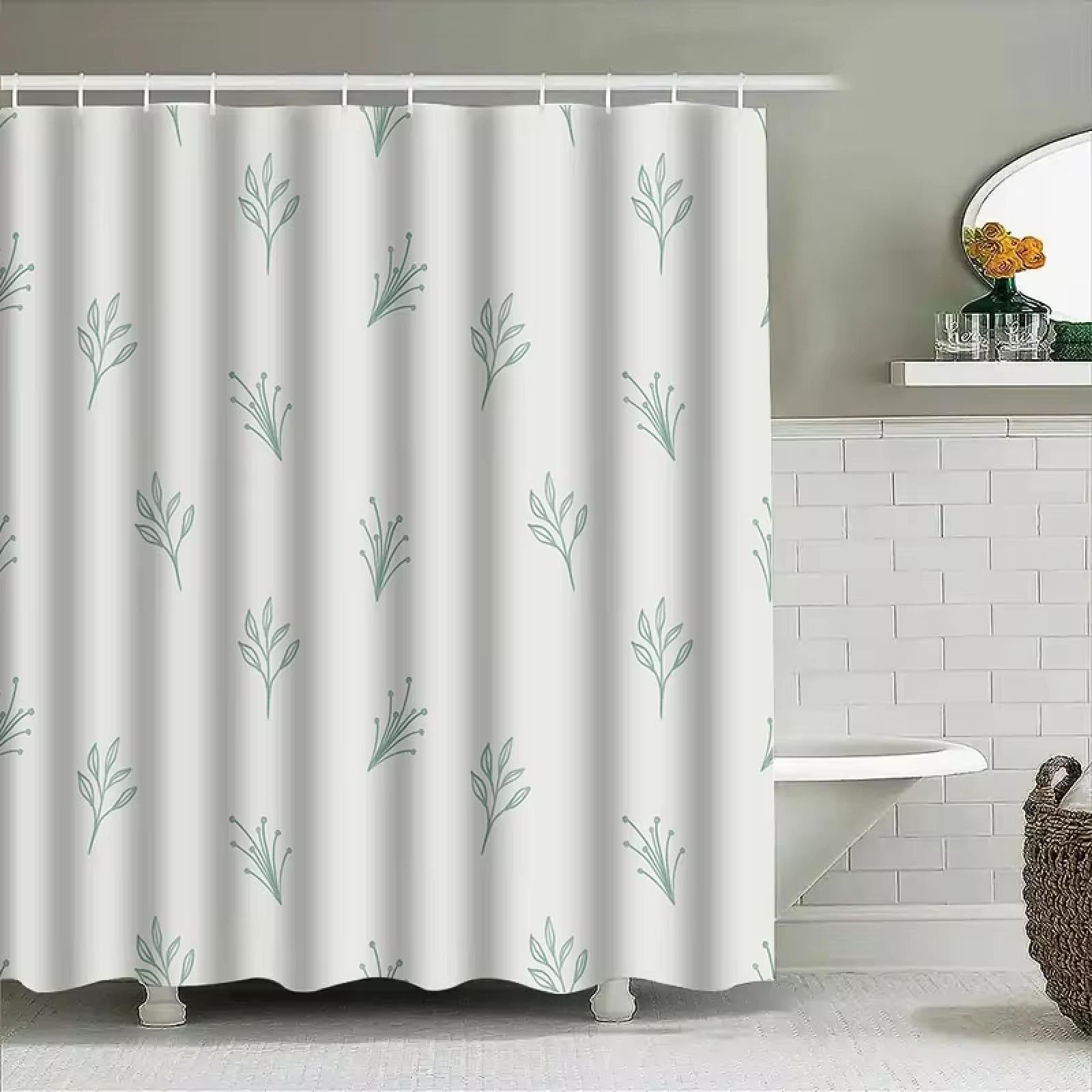 Rideau de Douche Moderne avec Joli Motif de Feuilles pour Salle de Bain, imperméable et Lavable, Motif Feuilles Blanches et Vertes, 200 x 220 cm