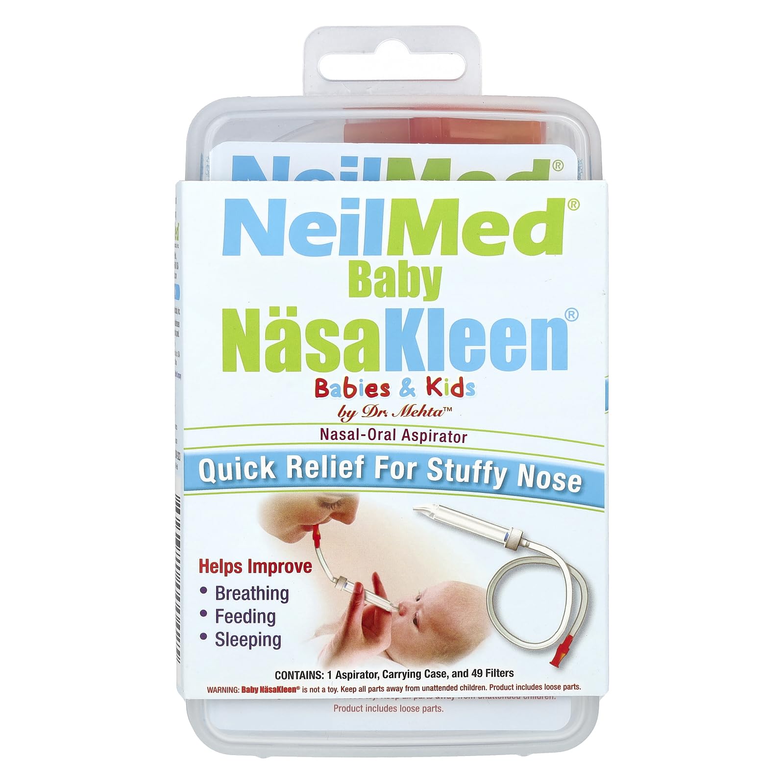 NeilMed Baby NasaKleen Nasal-Oral Aspirator with 49 Hygiene Filters and a Convenient Storage Travel Case