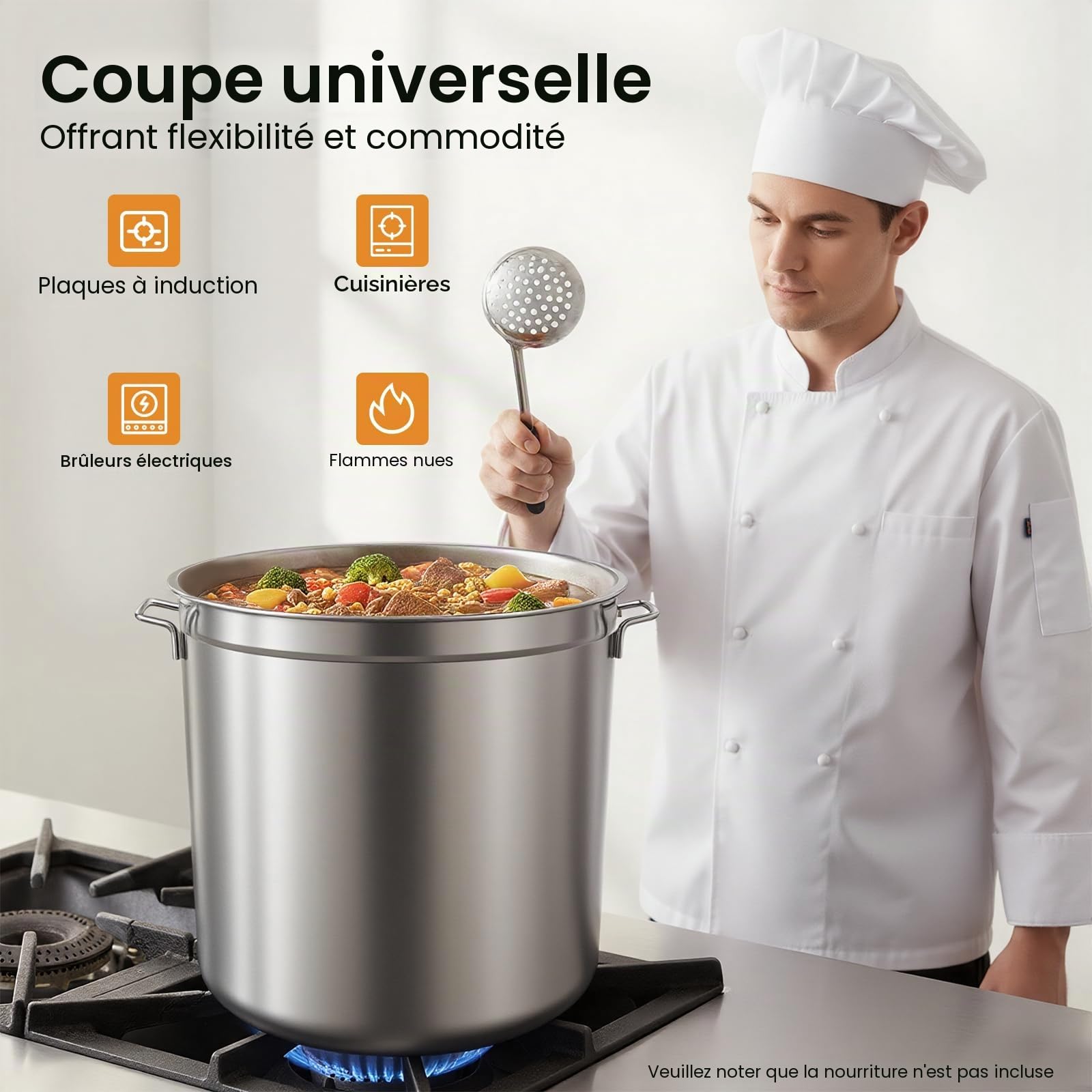 Marmite à soupe en acier inoxydable 100 l avec couvercle et panier, grande capacité, friteuse commerciale, pour restaurant, restauration, fêtes de famille