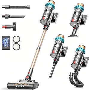 ElecKeys Cordless Vacuum Cleaners for Home, 650W 50KPA Vacuum Cleaners with 65 Mins Runtime, LED Display, Anti-Tangle, Stick Vacuum Cleaners for Pet Hair, Hard Floors, Carpet