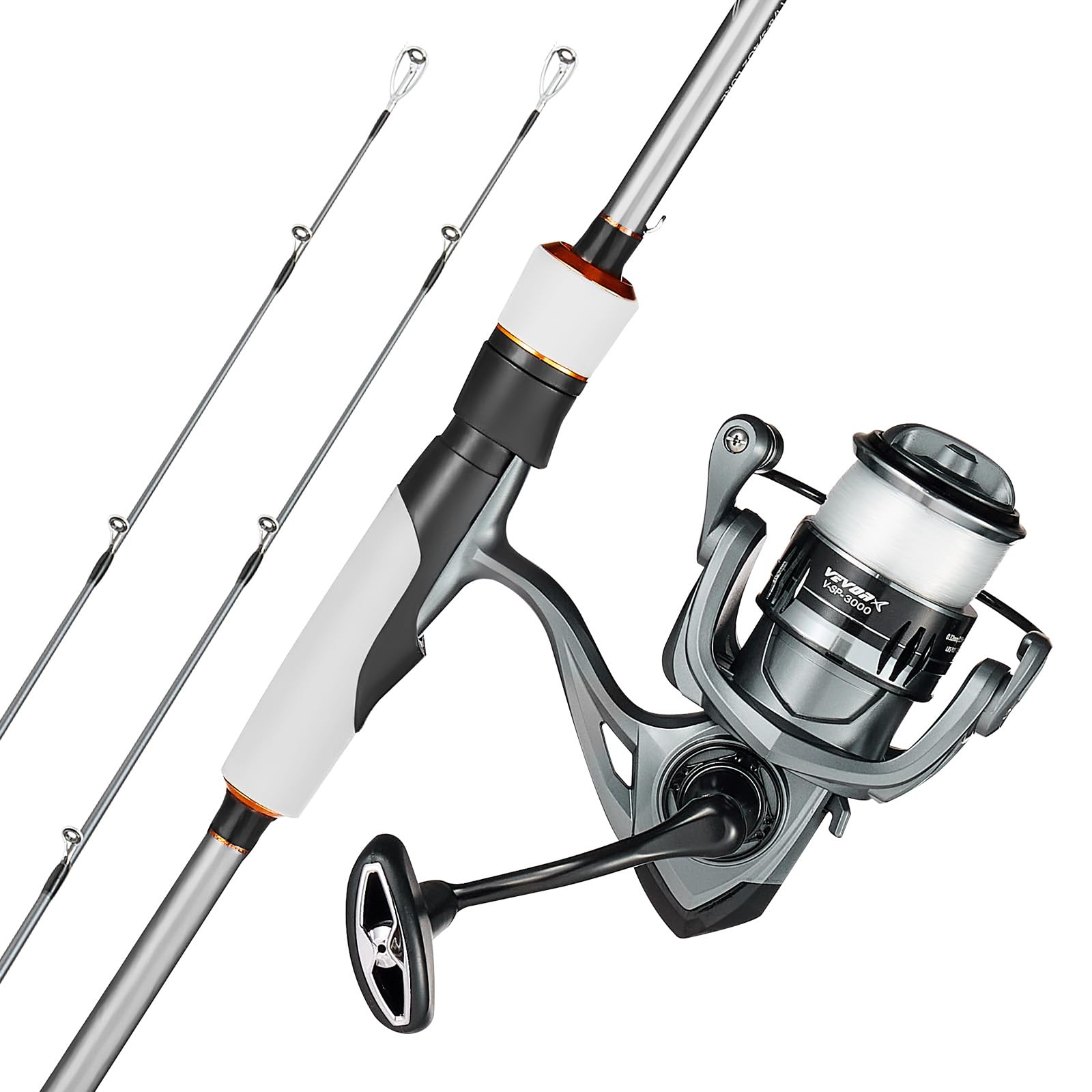 VEVOR Juego de 2 Cañas de 2,13 m y Carrete de Pesca, Caña de Fibra de Carbono IM7, con Rodamientos de Bolas 7+1 y Mango de EVA, para Pesca en Agua Salada y Dulce, 2115 x 380 x 140 mm, Media-Pesada