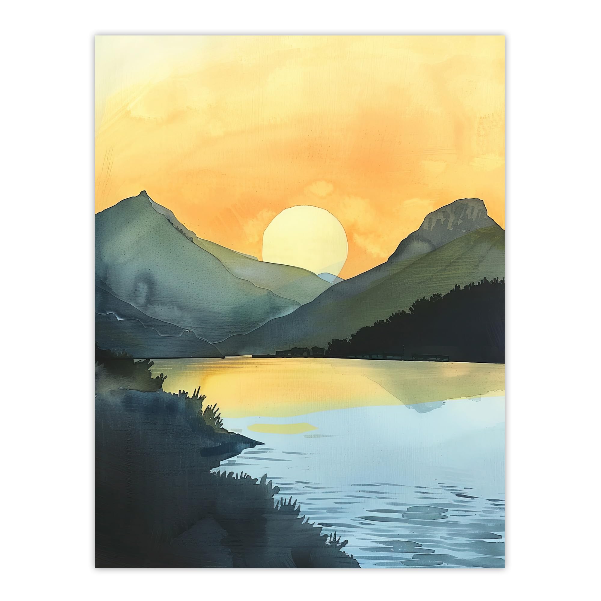 Artery8 Redfish Lake Mountain Landscape Lakeside Sunrise Living Room Large Wall Art Poster Print Thick Paper 18X24 Inch