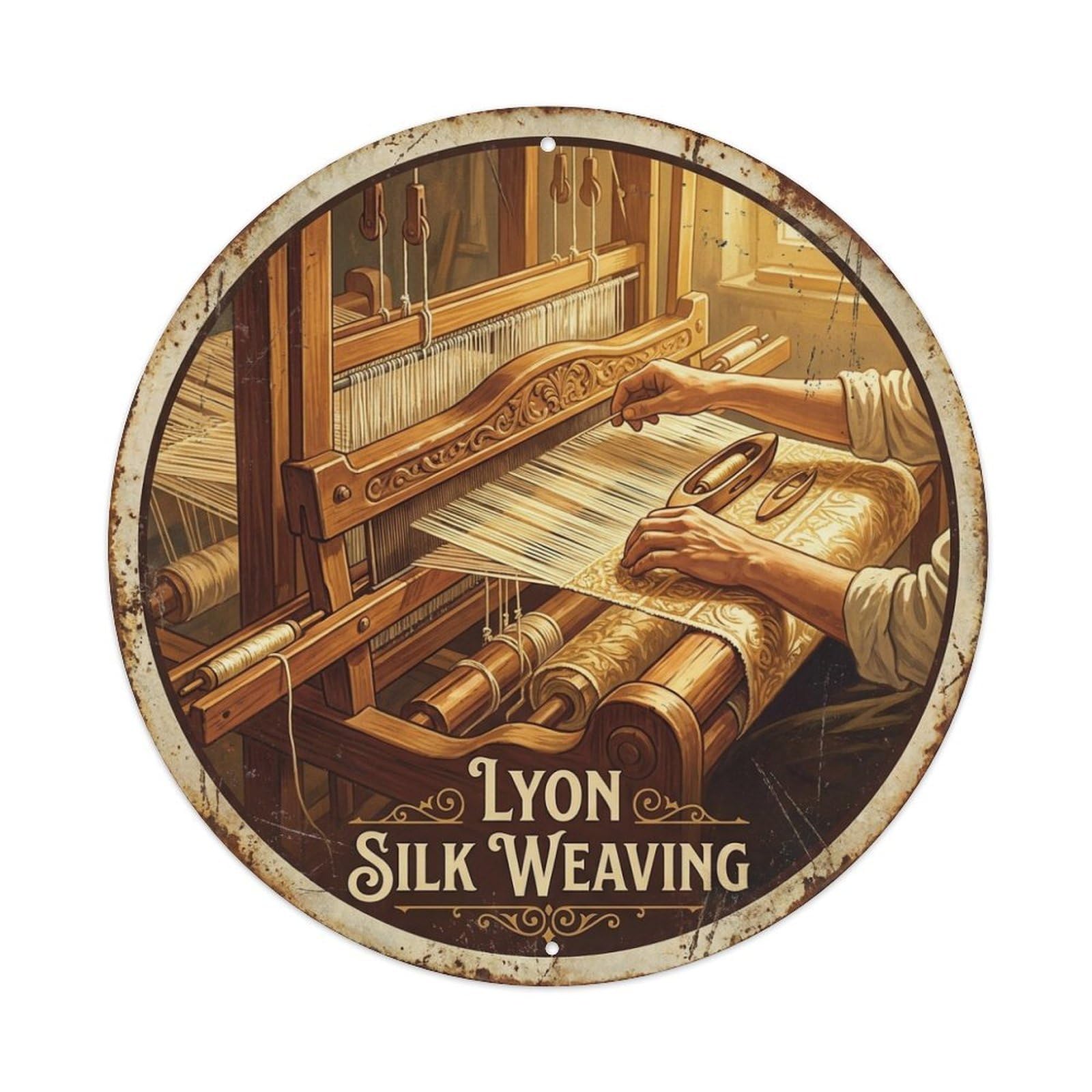 Silk Weaving Lyon France Textile Heritage Metal Tin Sign