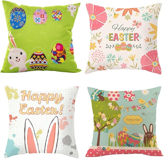 Moopkey 4 Pcs Easter Pillow Covers 18x18 inch,Outdoor