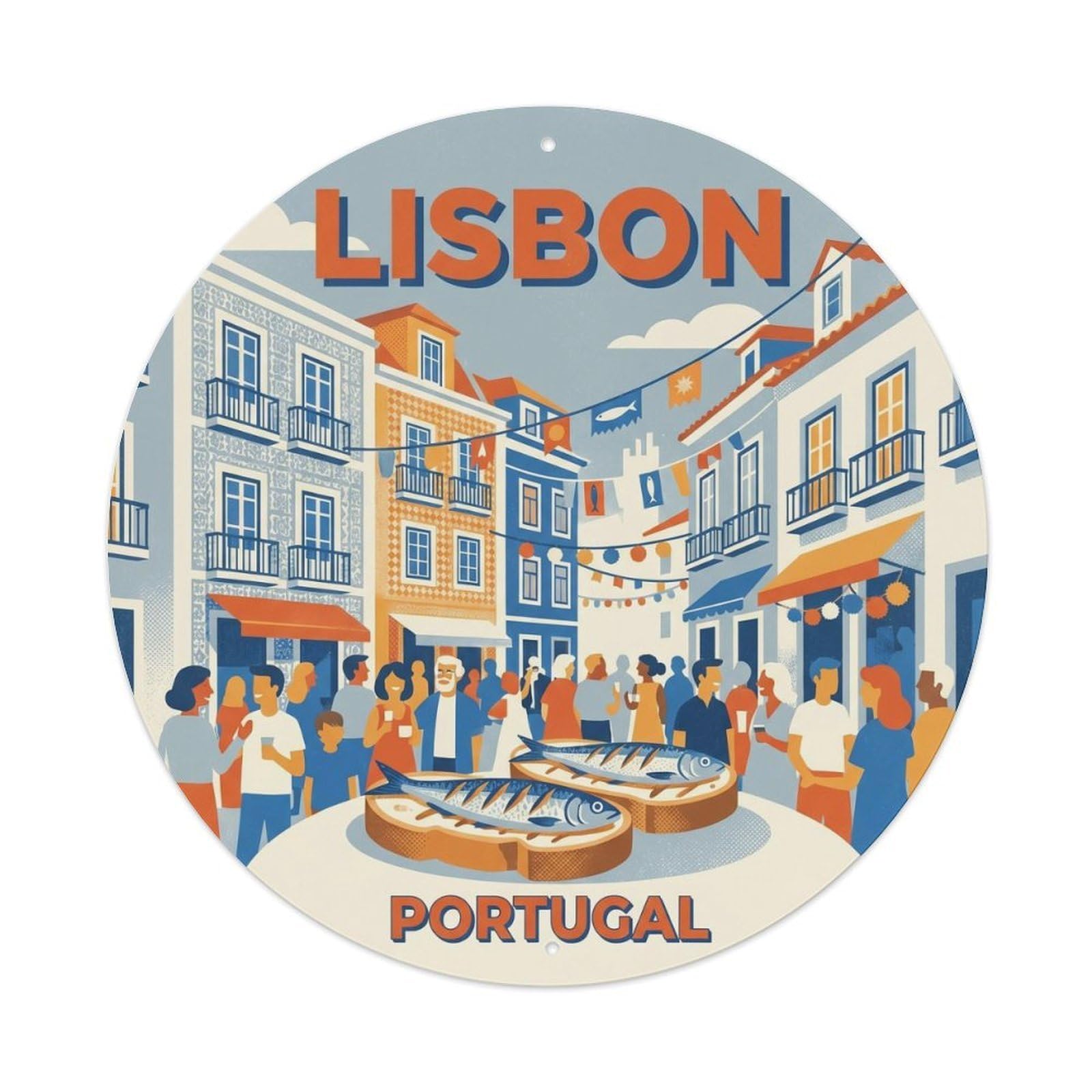 Olyhtr 8X8inch Classic Style Portugal Lisbon Sardines Regional Cuisine Metal Tin Sign