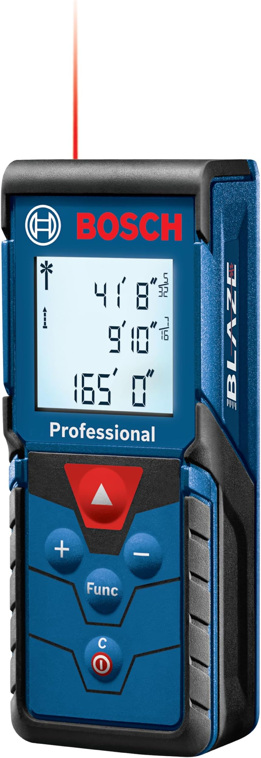 BOSCH GLM165-40 Blaze 165 Ft Laser Distance Measure, Includes 2 AAA Batteries, Hand Strap, Target Cards, & Pouch
