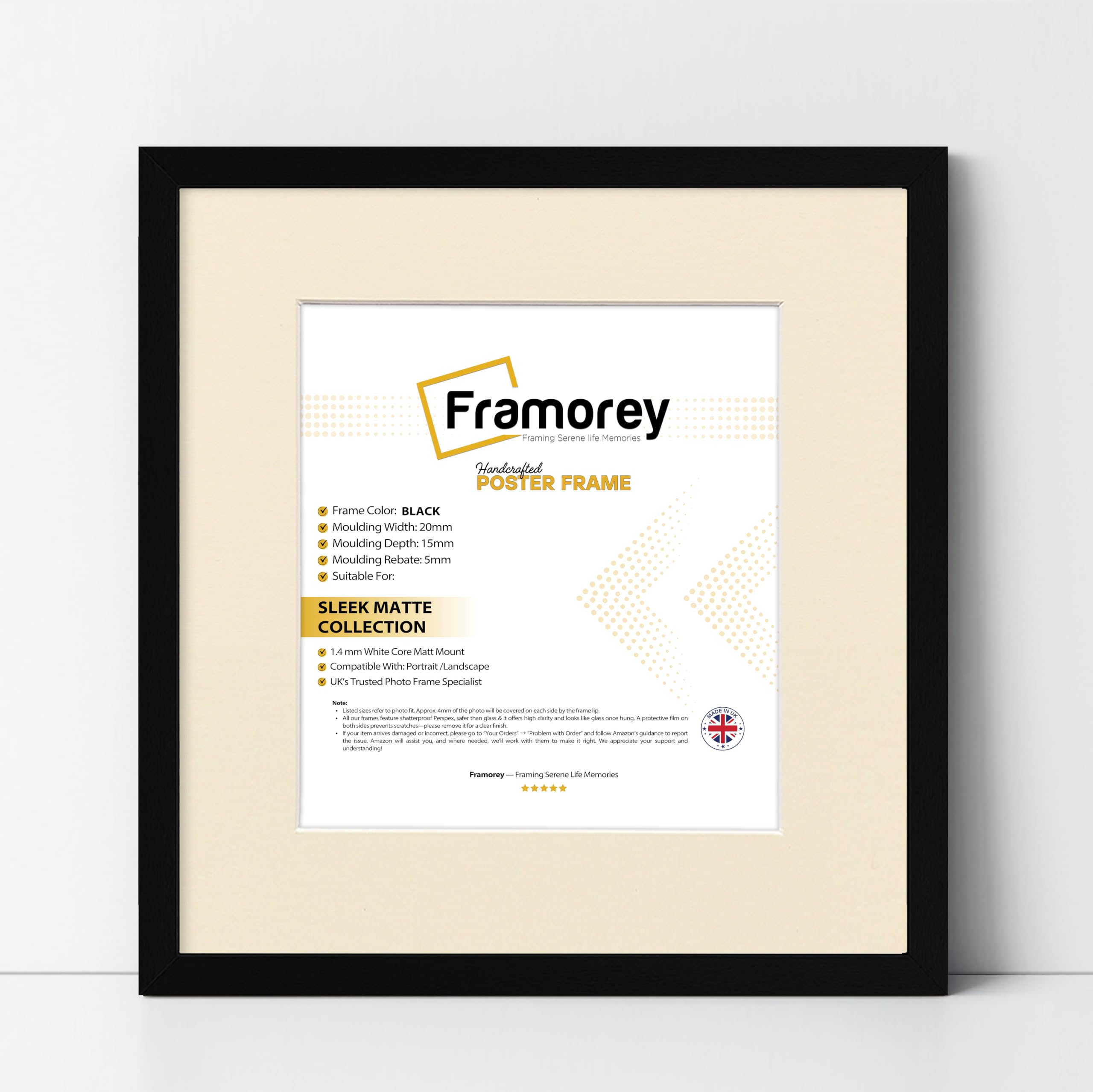 FRAMOREY Square Size Thin Matt Photo, Handmade Flat Thin Picture Frame, 11x11" Size Black Picture Frame With 9x9" Size Ivory Mount, Photo Print Frames