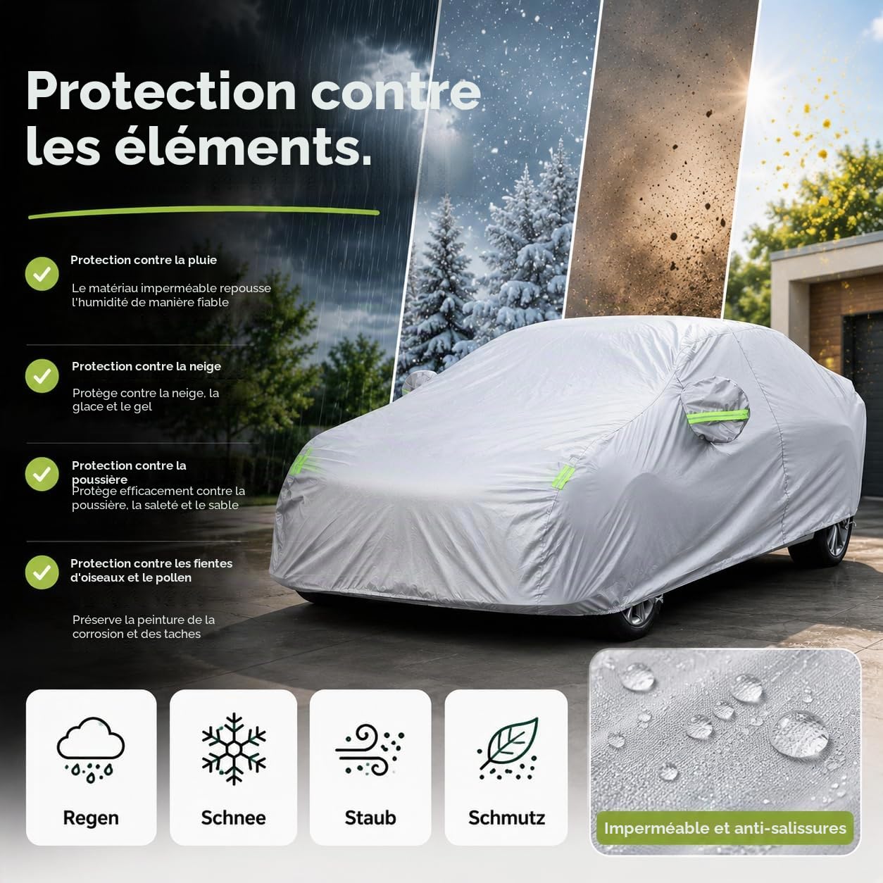 Housse de Voiture - Housse de Voiture - Housse argentée étanche - pour Tous Types de Voitures/bâche de Protection pour véhicules Automobiles