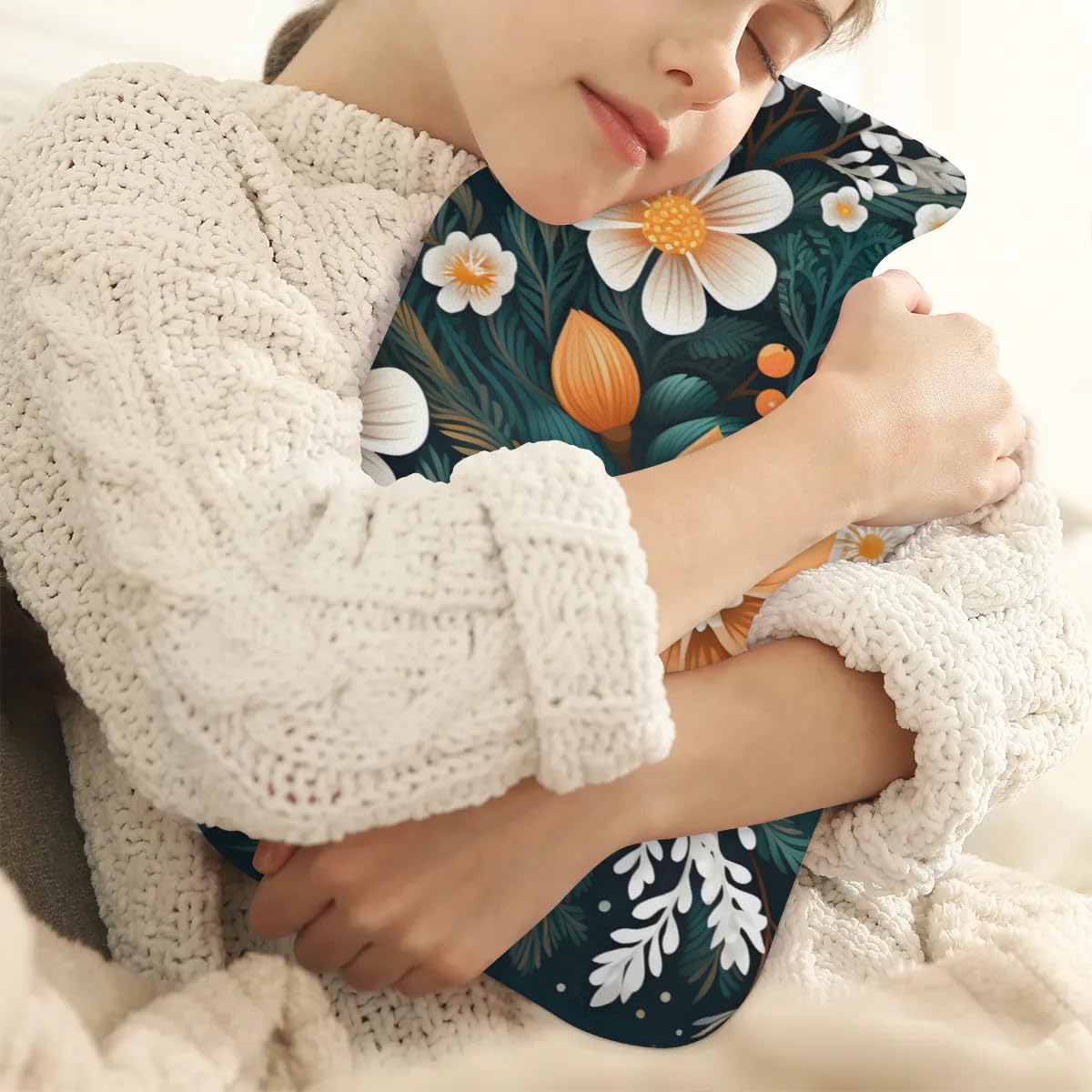 Hot Water Bottle with Soft Cover,2L Colorful Flowers Hot Water Bag for Hot and Cold Compress, Hand Feet Warmer, Watercolor Flowers Rubber Hot or Cold Water Bottle Halloween Christmas Decorations