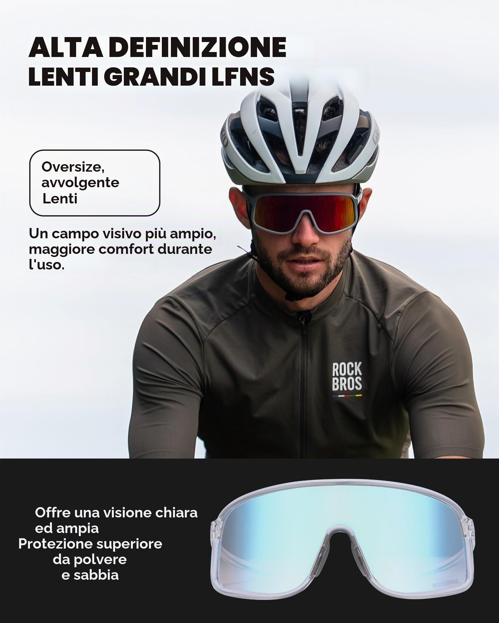 ROCKBROS Occhiali Ciclismo Fotocromatici UV400 Ultraleggeri TR90 | Occhiali da Sole Veloci per Bici, Corsa, Sportivi, Uomo Donna