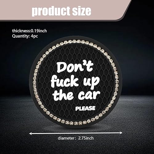 Miniatura 2 de 4 PCS Bling Car Cup Coaster, 2.75" 3D Honeycomb Crysta Diamonds English Phrase Personalized Anti-Slip Cup Mat, Waterproof Thermal Insulation Insert