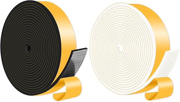 Weather Stripping,Weather Stripping for Door,Strong Adhesive, Weatherproof, Reduce Noise for Doors and WindowsBlack,1 in x 1/8 in x 16 Ft & White,1 in x 1/8 in x 16.5Ft Bundle
