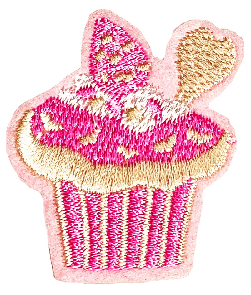 Tiny Truly Cupcakes Desserts Bakery Pink Patches Embroidered Appliques Symbol Badge Clothes Jeans T-Shirt Hat Backpacks for Kids and Adults (2 PCS)