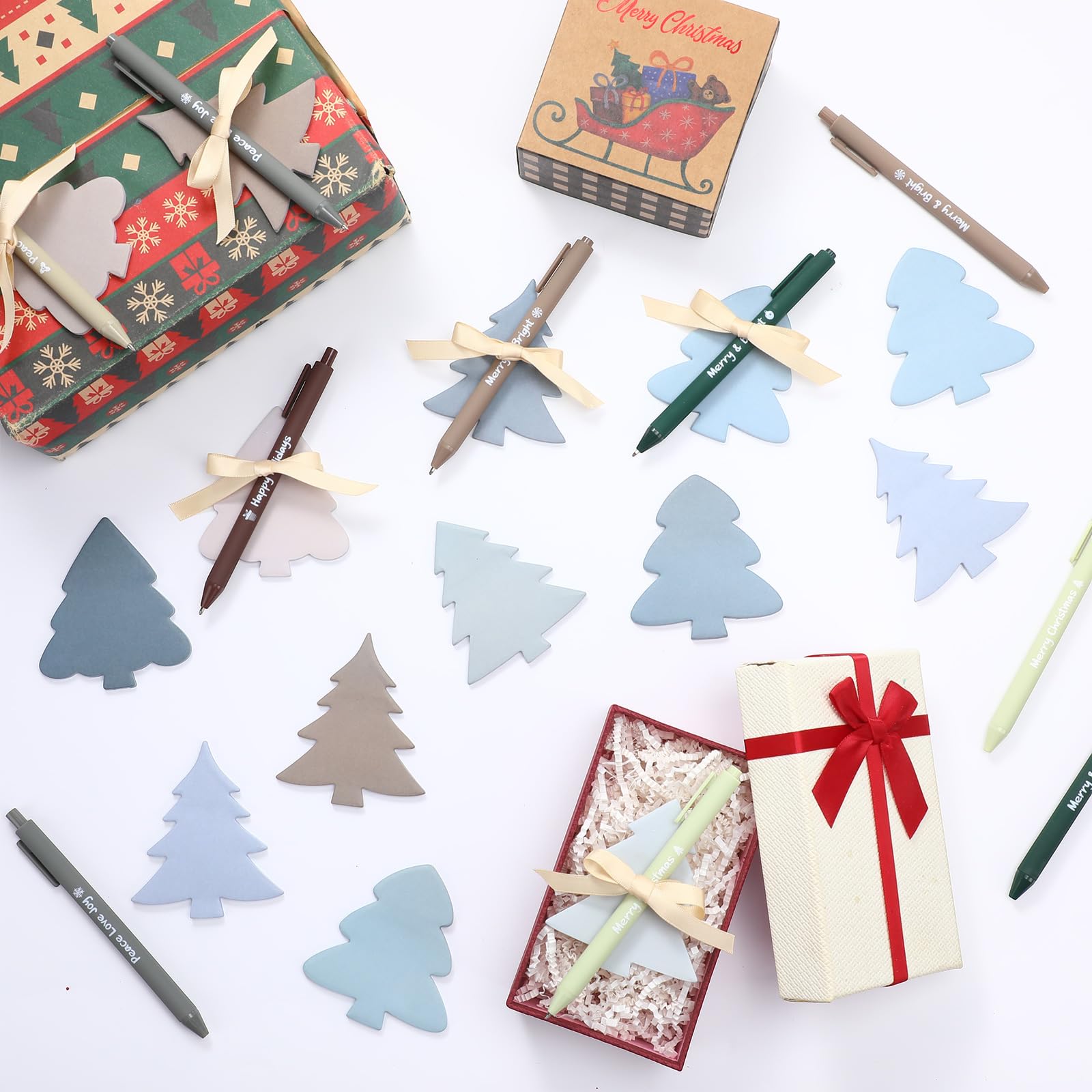 Lot de 96 notes adhésives et stylos de Noël, 48 blocs-notes, 48