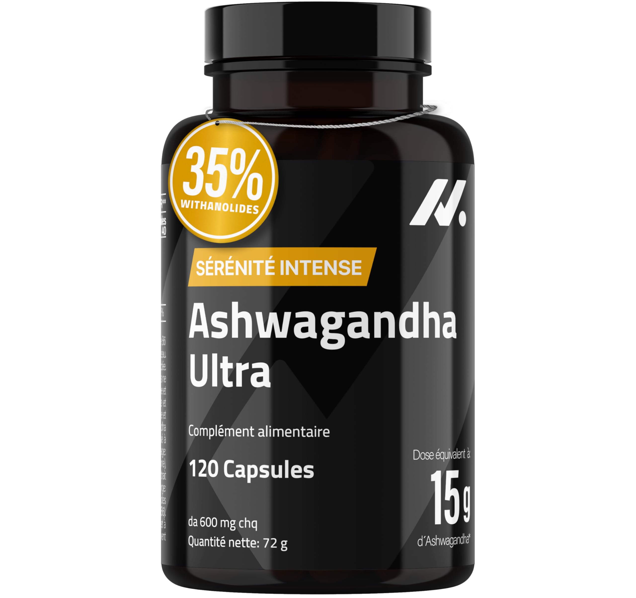 Ashwagandha Shoden Ultra® 35% de Withanolides – 15 000 mg équivalent | 7x plus concentré que l’Ashwagandha KSM-66 | Soutien à la concentration, au sommeil profond et à l’énergie | 120 gélules – Nyvos