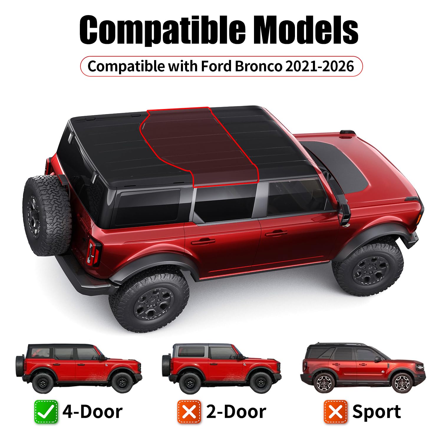 Bolsa de almacenamiento rígida compatible con Ford Bronco 2024 2023 2022 2021, compatible con accesorios Bronco de 4 puertas, panel de techo sobre asiento de segunda fila, bolsa de