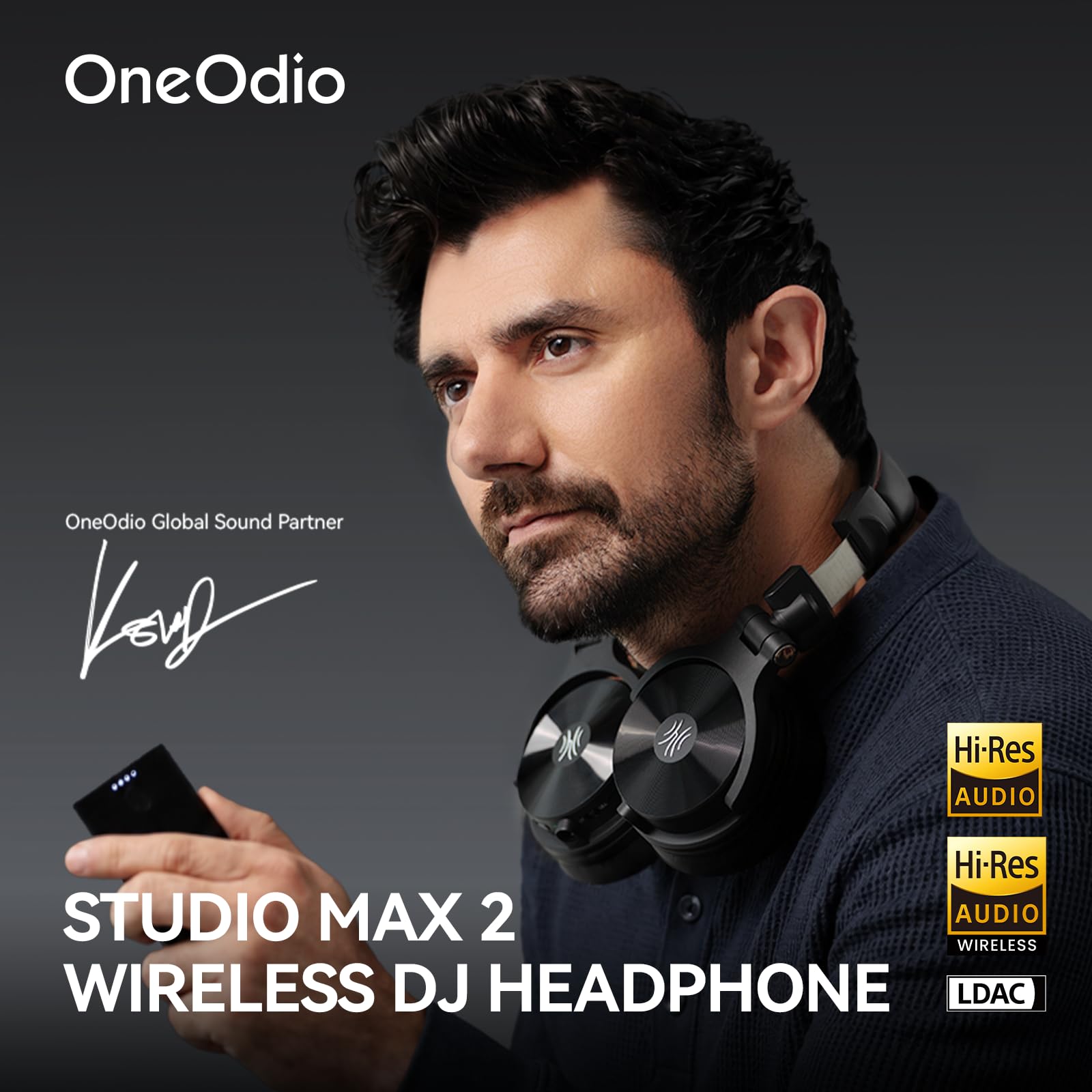 OneOdio Studio Max 2 Kabellose DJ-Kopfhörer – 9 ms Niedriglatenz, 120h Akku, LDAC, Hi-Res Wireless, 4 Modi (Transmitter/Bluetooth/3.5mm/6.35mm), Professionell für Studio/Mixing/Keyboard/Gaming