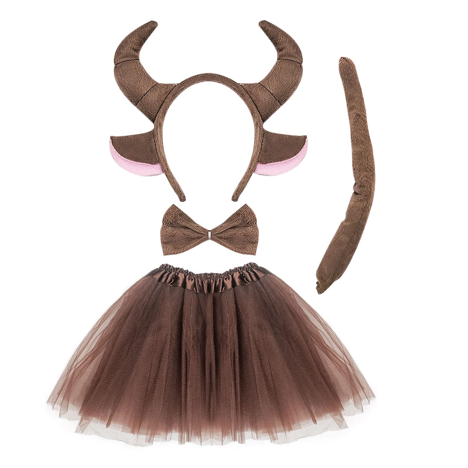 SKHAOVS Disfraz de Toro para niño y niña, Accesorios para Disfraz de Toro, Kit de Disfraces de Animales, Orejas Diadema Cola de lazo Tutu, para Carnaval Fiesta Temática Halloween
