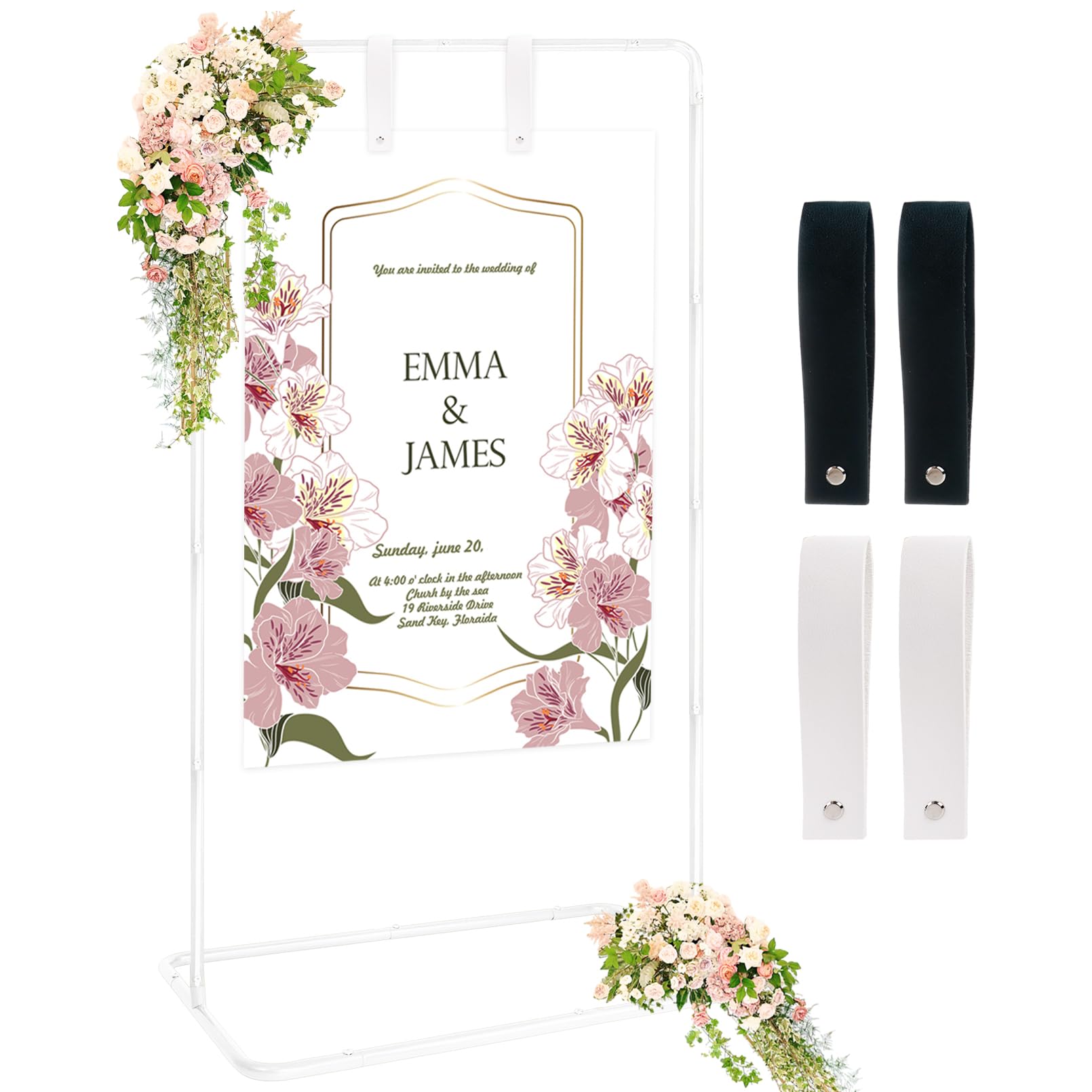 Nwvuop Wedding Welcome Sign Stand, Adjustable Wedding Sign Holder Easel Stand for Display(White)