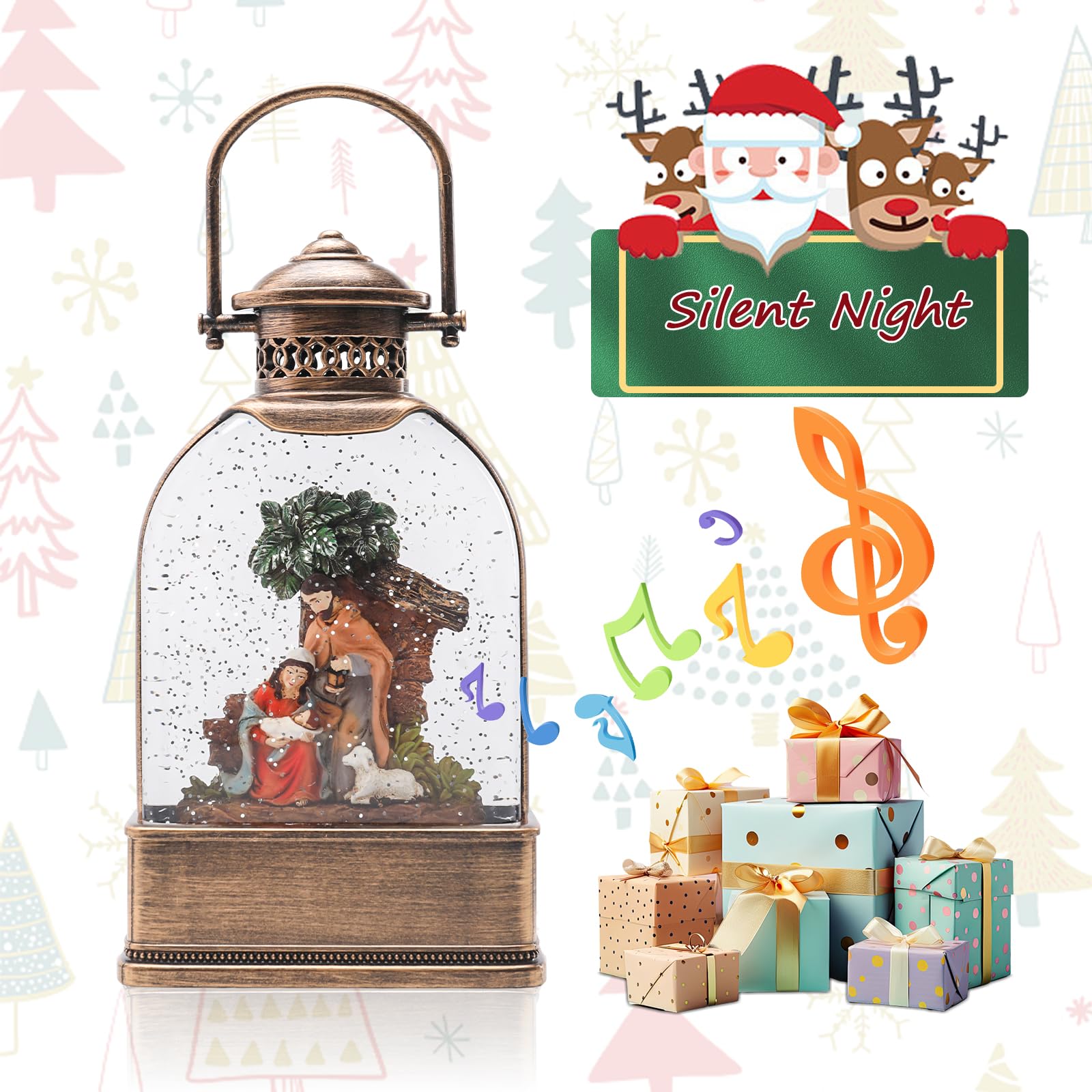 Taman Boule à neige pour crèche de Noël avec lumière musicale et paillettes | Boule à neige éclairée pour crèche de Noël avec lumières changeantes de couleur, musique, paillettes tourbillonnantes et 3