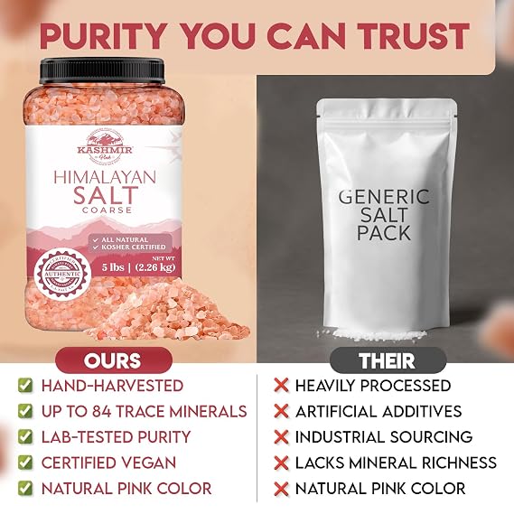 LA SALT CO Kashmir 5 Lbs Pink Himalayan Salt Bulk Jar, Coarse | 100% Pure, Food Grade with 84 Trace Minerals | Kosher Certified, Vegan, Non-GMO, Cruelty-Free