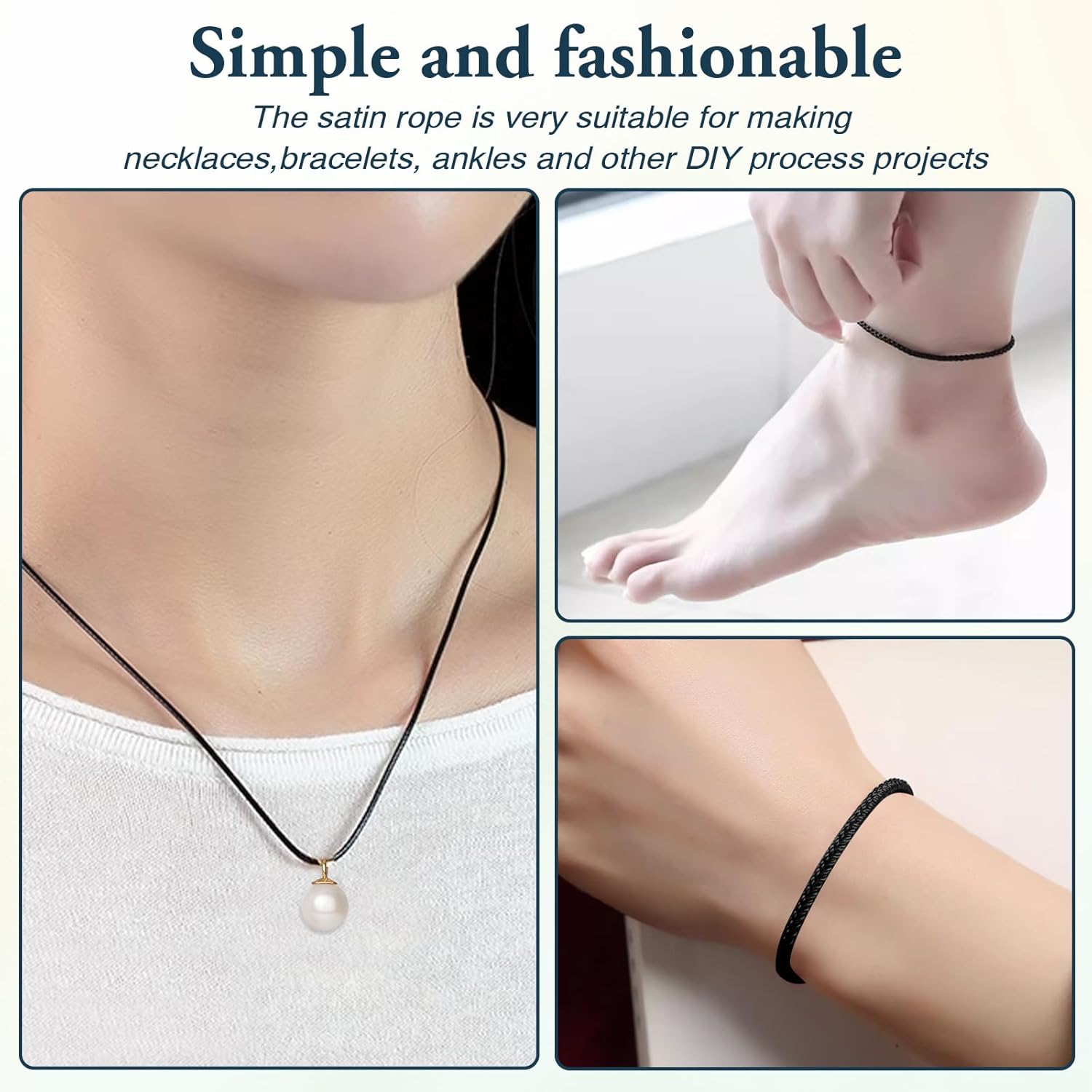 1.5mm X 110 Yards Nylon Satin Cord Black Necklace String Wind Chime Cord Replacement for Bracelet Jewelry Making Macrame Waxed Trim Cord Multi-Use Silk Cord for Braided Beading, Lanyards, Craft - Image 3