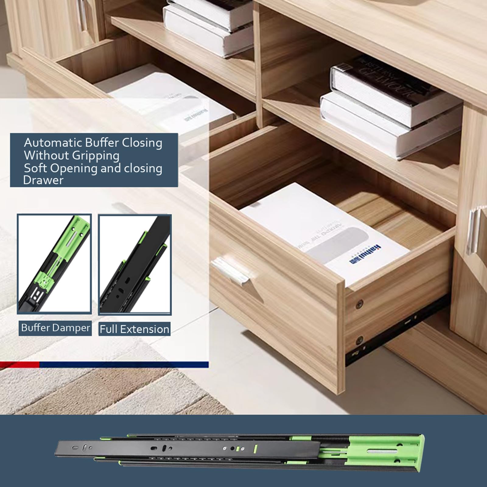 Mepiq Schubladenschienen 400mm - Vollauszug Kugellager-Führung, Bis 45kg Belastbar, Silber