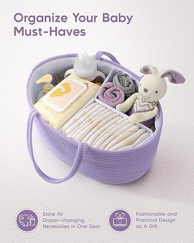 Miniatura 4 de Maliton Organizador de pañales para bebé, cesta de pañales de cuerda de algodón, cesta de almacenamiento grande para niños y niñas recién nacidos,