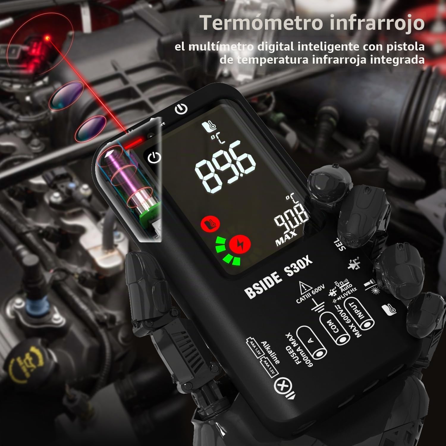 BSIDE Multímetro Digital Inteligente con Termómetro IR 12:1 Probador de Diodos Alta Tension 9999 Cuentas Medidor de Corriente Eléctrica Polímetro de Doble Alimentación para HVAC LED Coche Electrónica