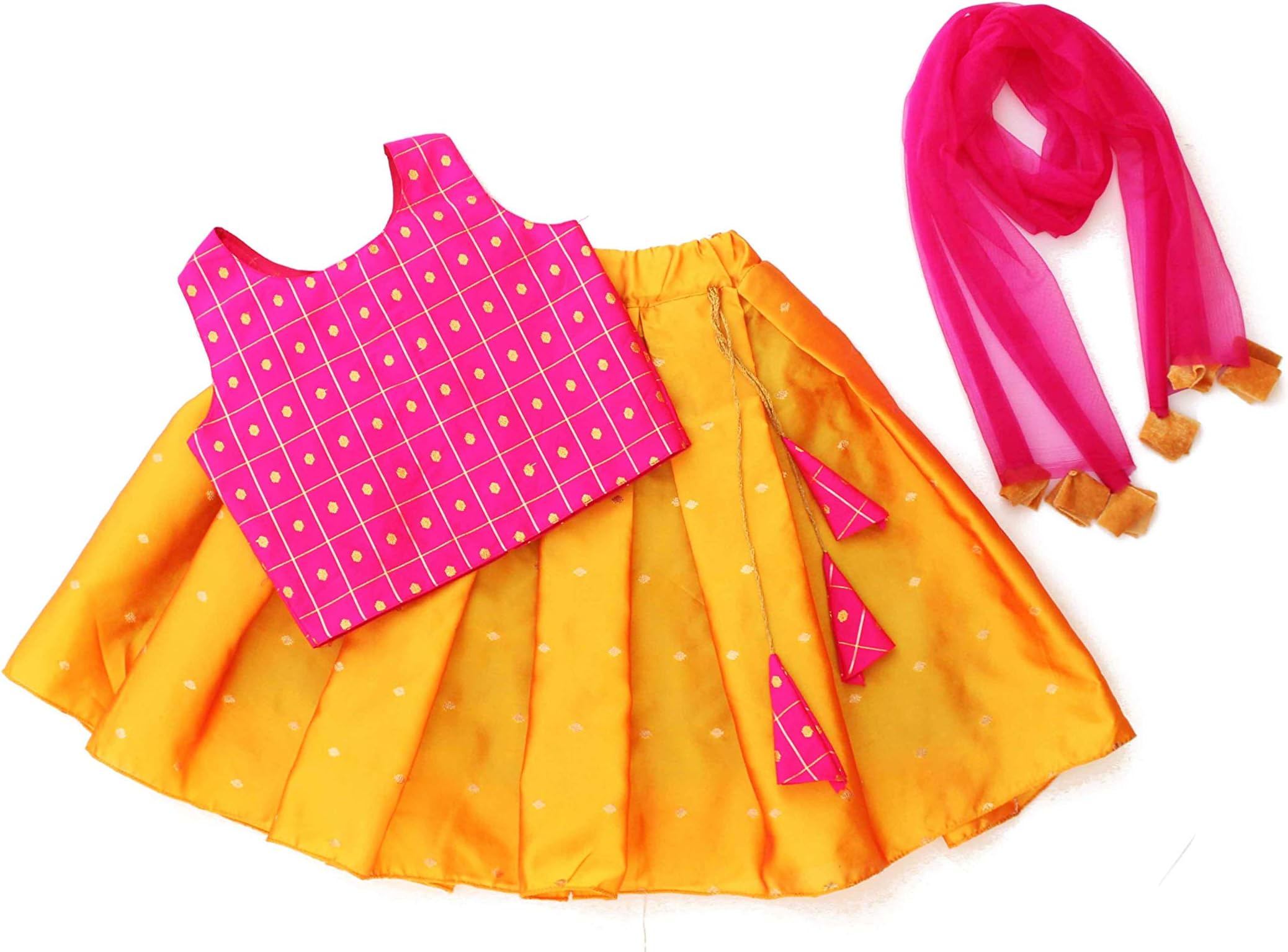 Girl's Cotton Full Stitched Readymade Lehenga Choli (Diwali-01, Rani-Mustard, 2 to 3 Years), Rani-Mustured, 2 Years-3 Years
