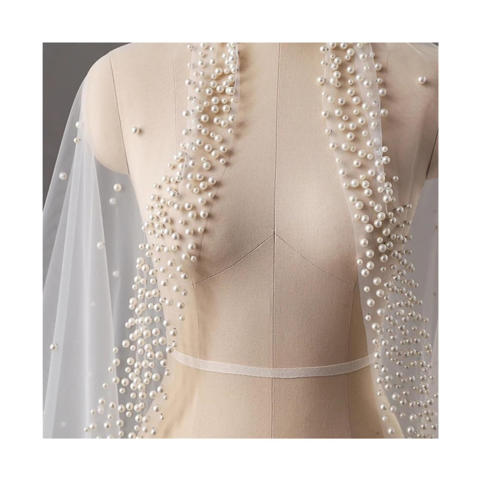 Velos de novia 300 cm 1 capa de perlas velo de novia catedral Mantilla tul detalles de cristal Multicolor(Ivory)