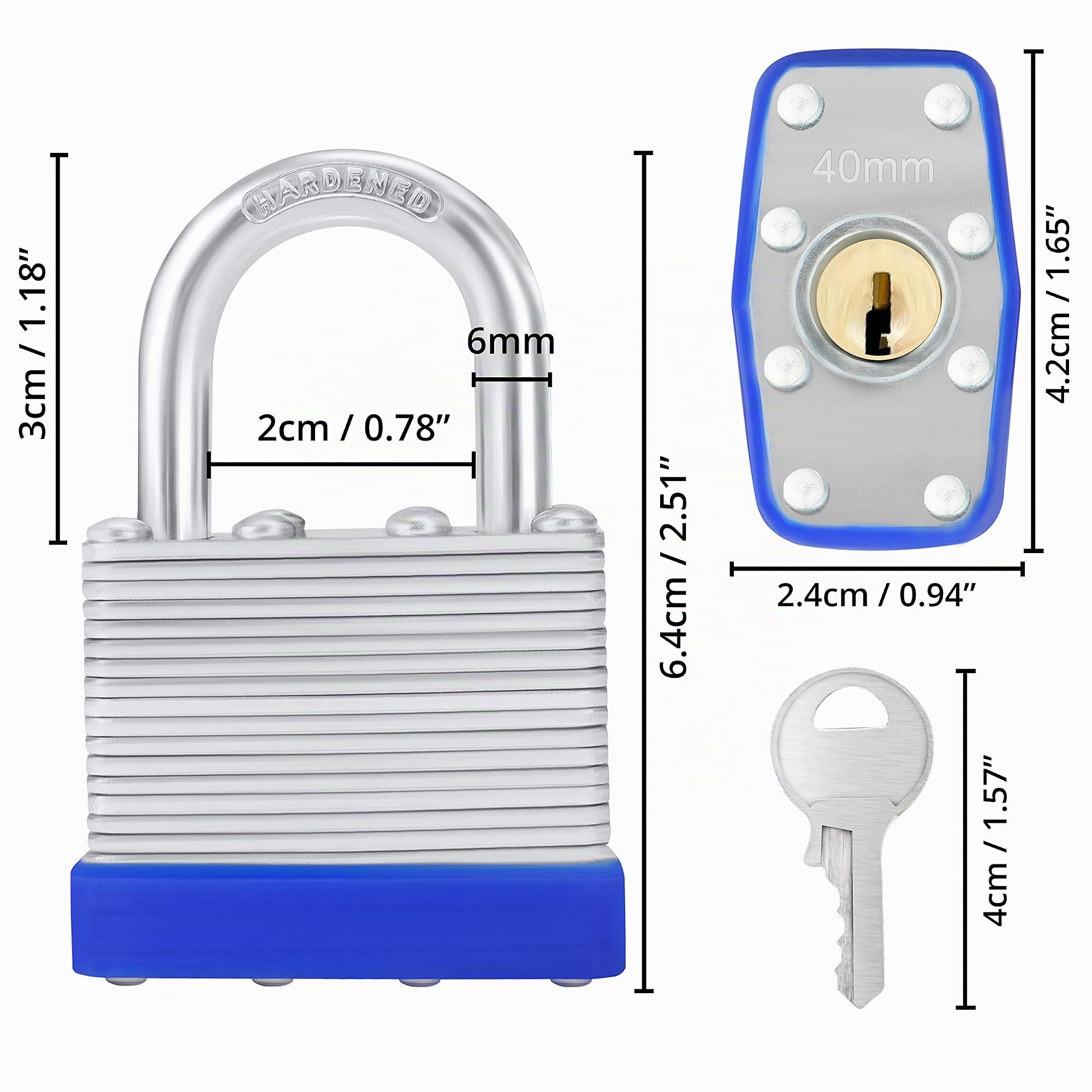 Belle Vous Cadenas Clé en Acier Laminé Robuste avec 2 Clés (Lot de 12) - Anse de 6 mm - 6,4 x 4,2 x 2,4 cm - Cadenas Exterieur/Intérieur Résistant aux Intempéries pour Garages et Casiers