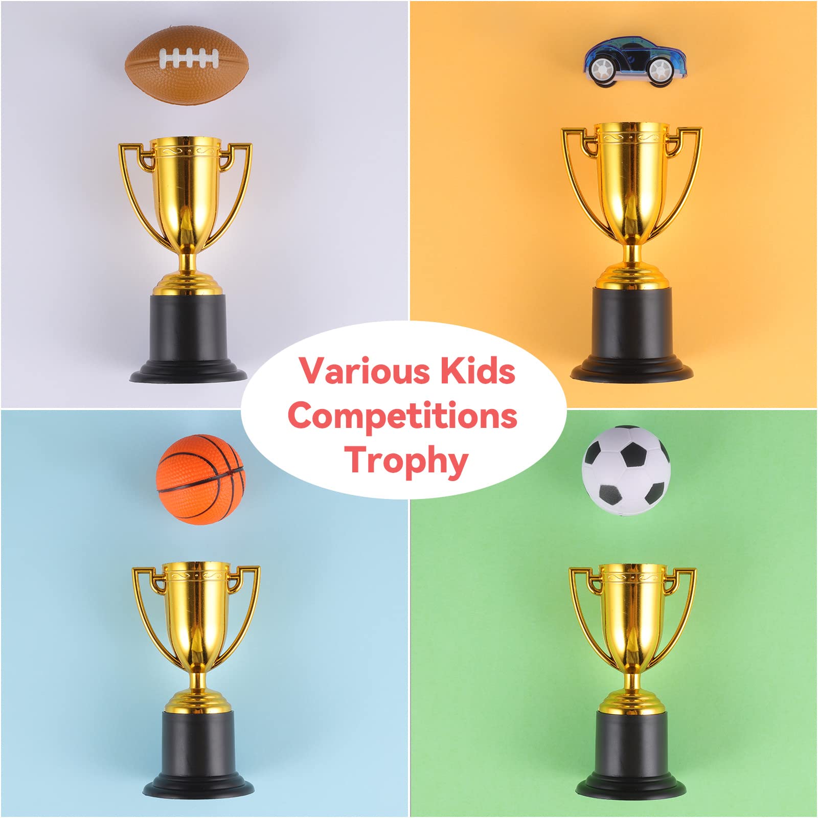 ASONA 48Pack Mini Trophies for Kids and Adults, 4 Inch Gold Plastic Prize Awards for Sports Competitions Basketball World Cup Soccer Cornhole Baseball Oscar Funny Trophies, Party Supplies Decoration