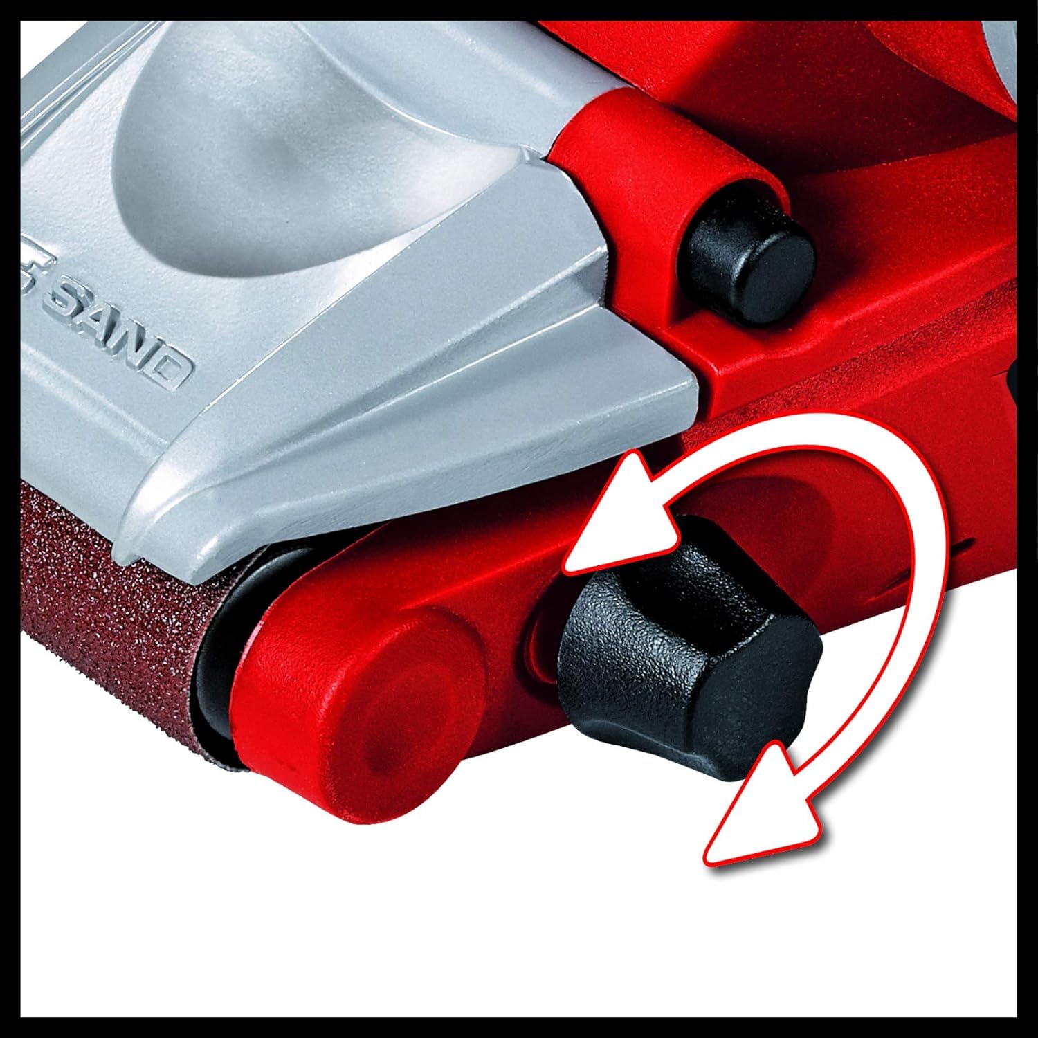 Einhell Lijadora de banda TE-BS 8540 E (850 W, electrónica de velocidad, superficie de lijado de 75x140 mm, cambio de banda de lijado sin herramientas, mango adicional, incl. 1 banda de lijado P80)