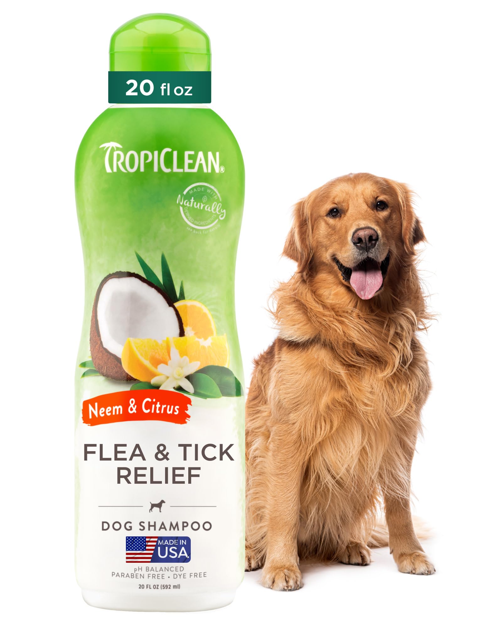 TropiClean Dog Shampoo Grooming Supplies - Flea & Tick Relief Dog Shampoo to Relieve Itching from Flea & Tick Bites - Derived from Natural Ingredients - Used by Groomers - Neem & Citrus, 592ml