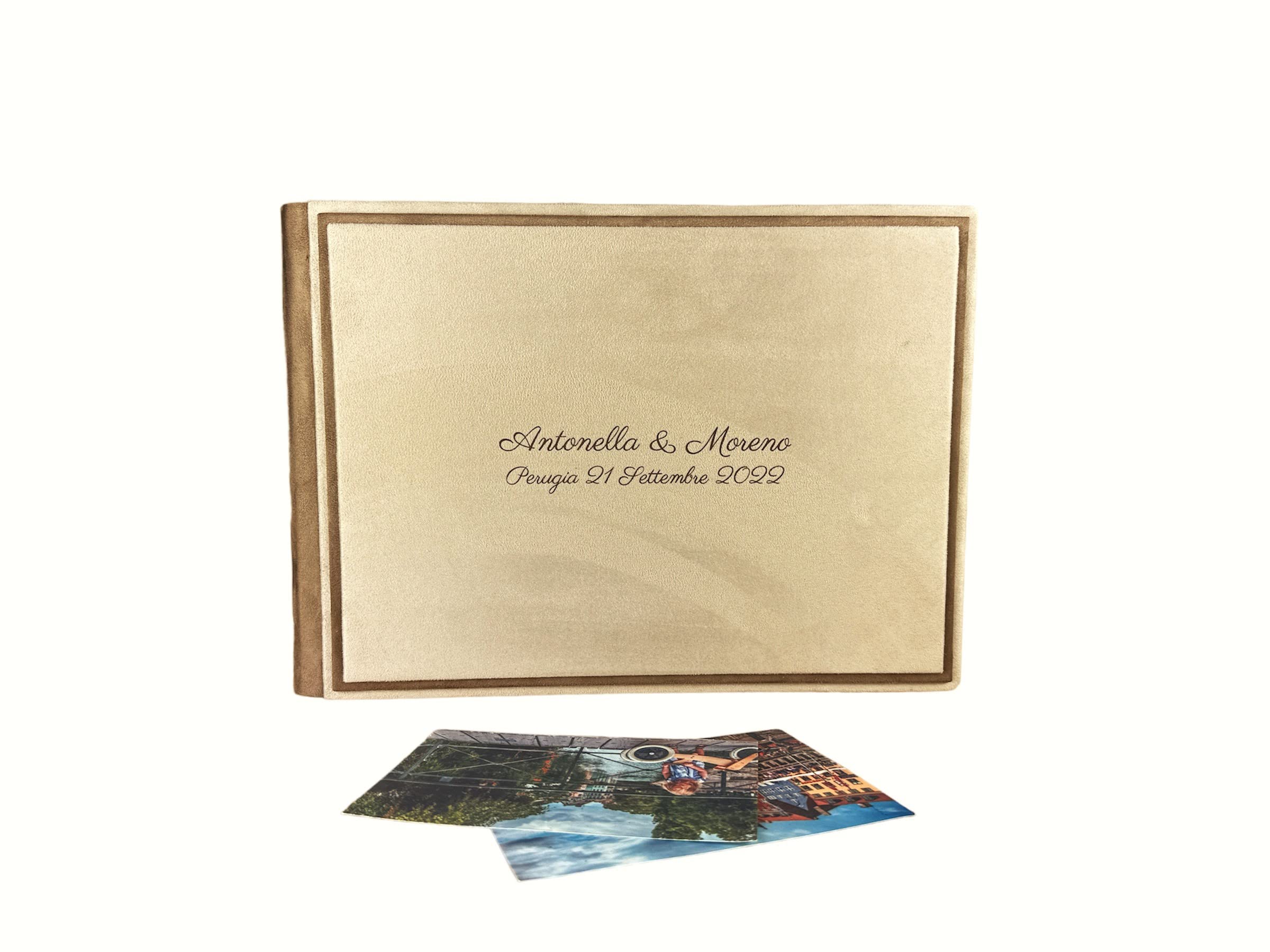 TriVin Art, album fotografico in tessuto effetto alcantara vari colori, personalizzabile con incisione. Ideale per qualsiasi evento (Avorio/Camel)