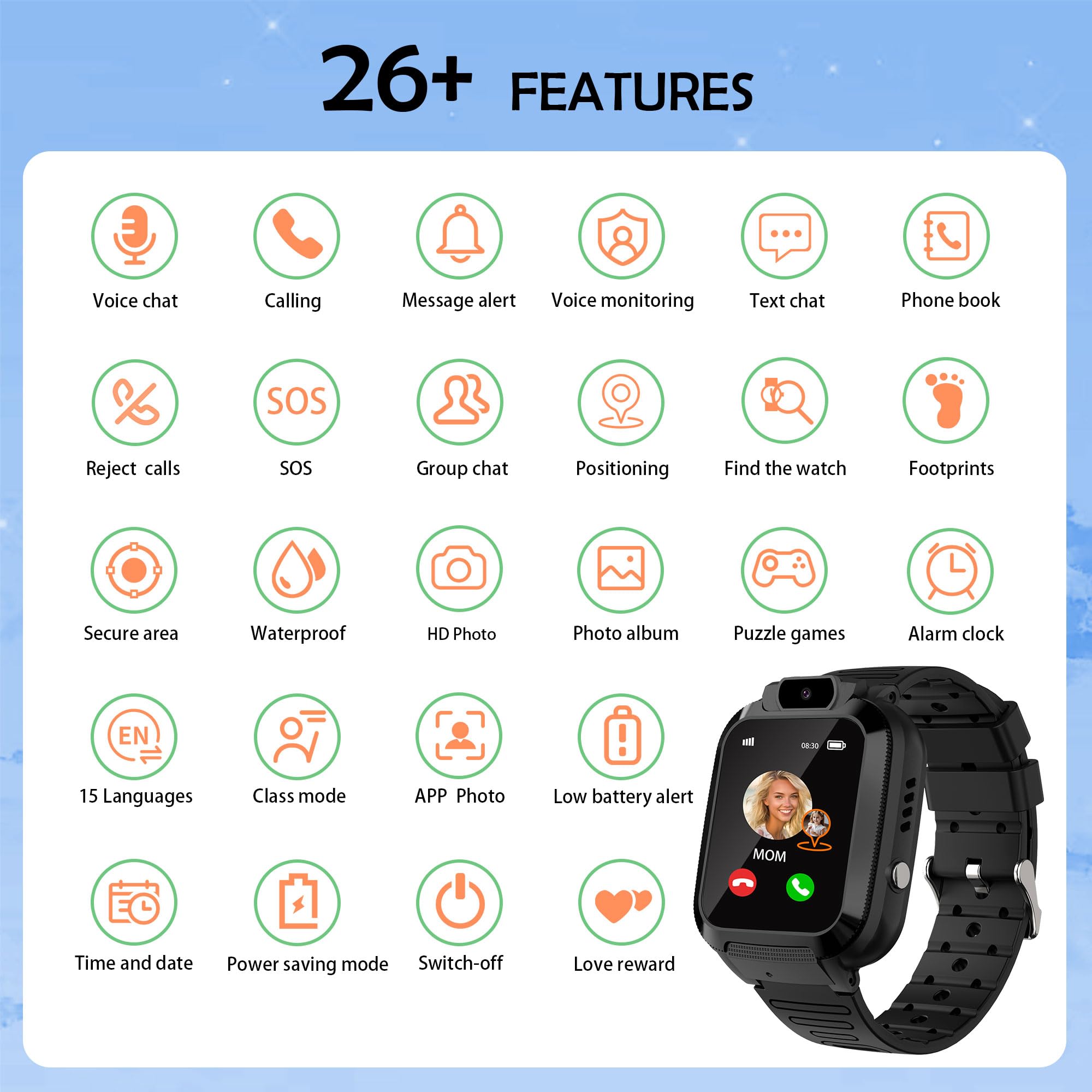 Inteligentny Zegarek dla Dzieci z GPS Lokalizacja - Gry Czat Głosowy SOS Cyfrowy Budzik IP68 Wodoodporny Telefon Urodziny Prezenty Model Klasy Smartwatch dla Dzieci Chłopcy Dziewczynki