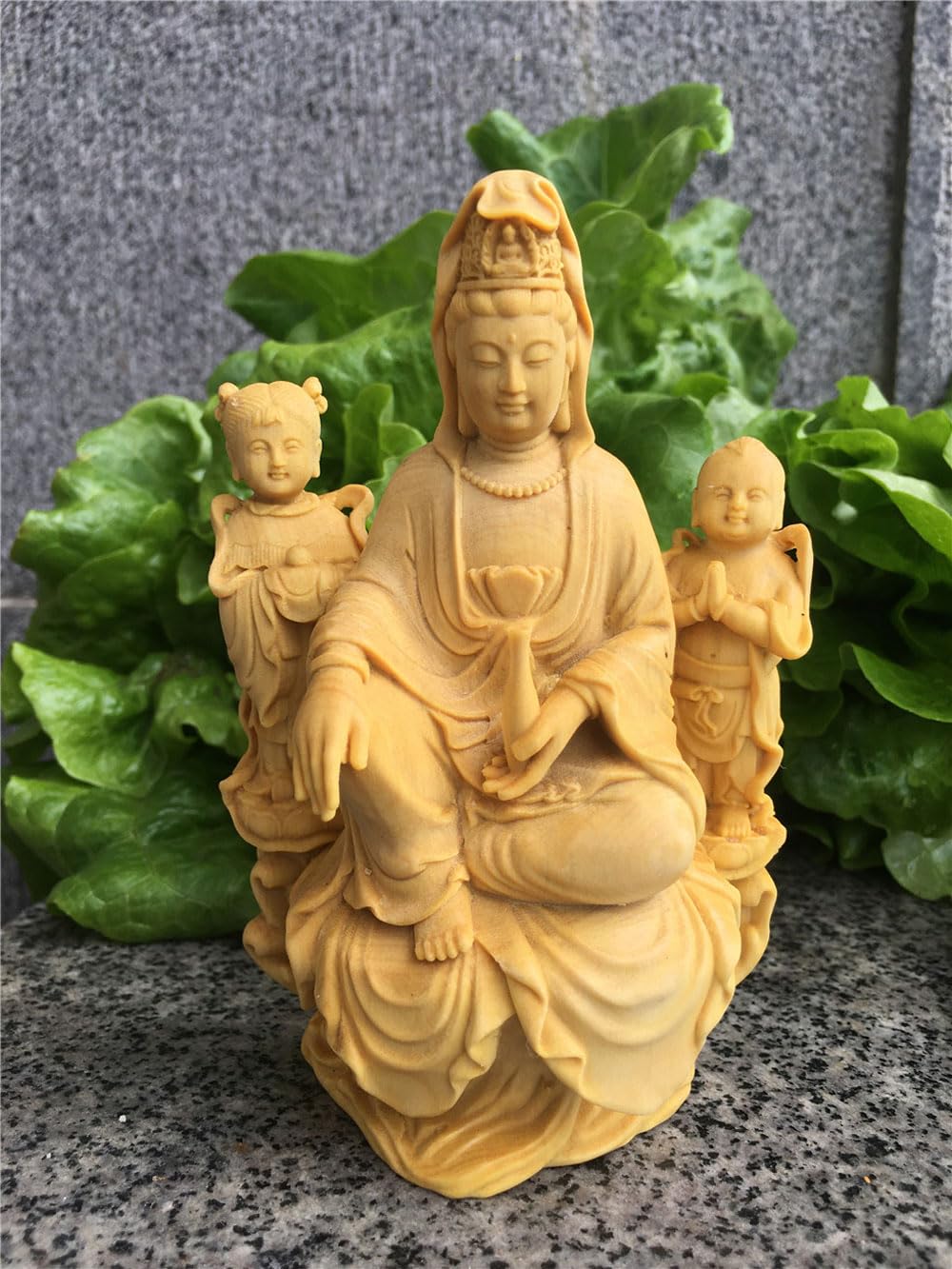 Amazon｜dsdsad 観音菩薩坐像 善財童子 高級天然ツゲ木彫り（高さ12cm
