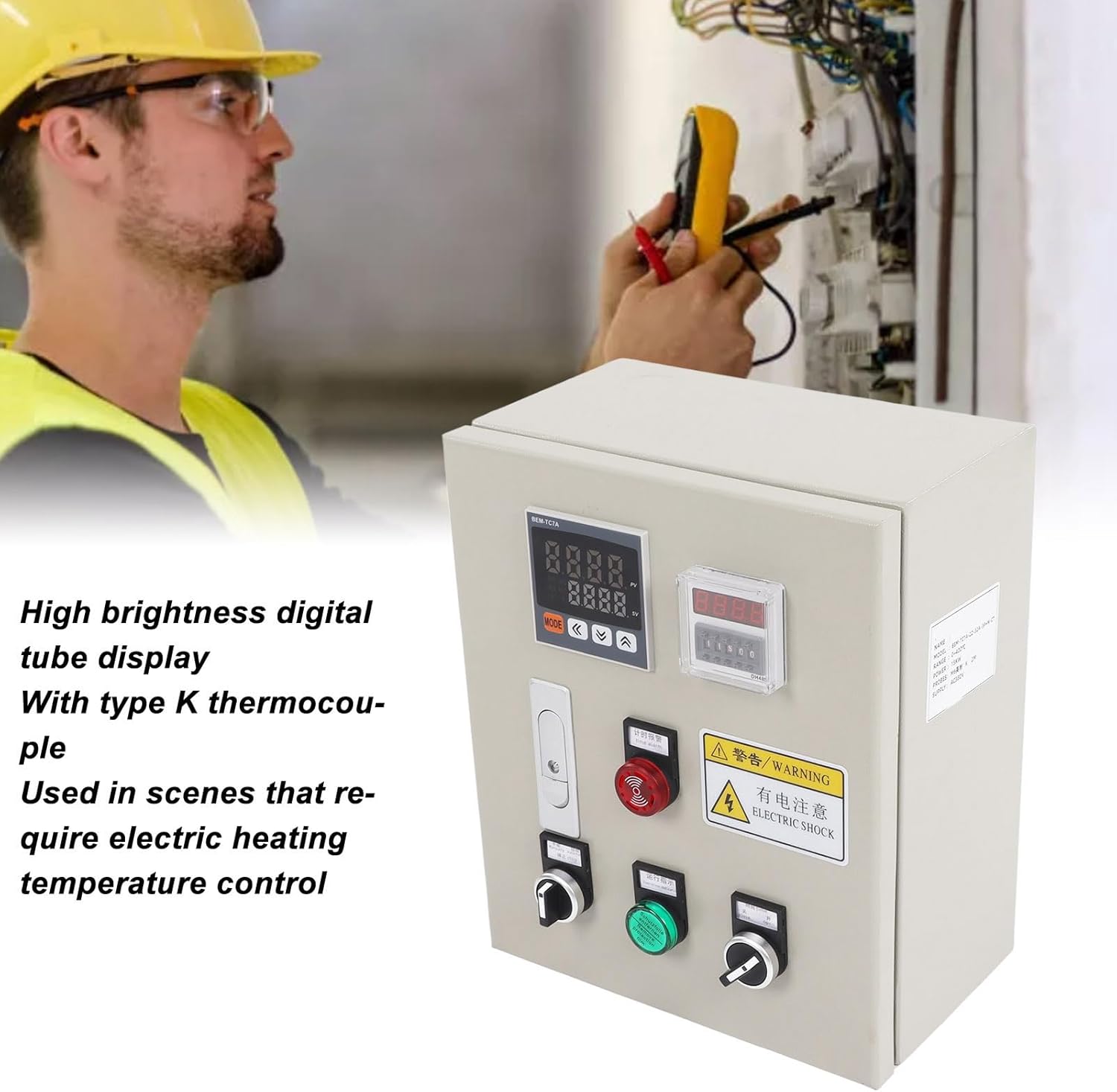 Intelligent PID Temperature Controller Kit with Thermocouple, 380V AC 3 Phase Digital Regulator, 0-400℃, 15KW, 32A, K Type