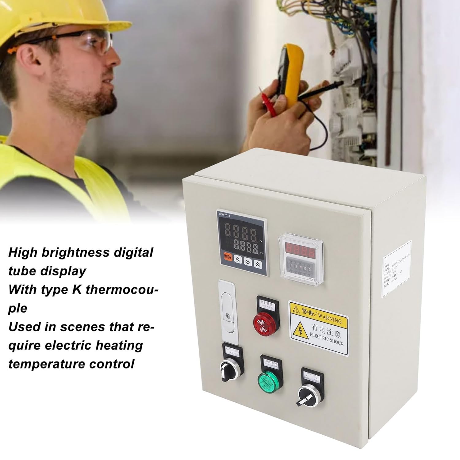 PID Temperature Controller Kit with Thermocouple & Control Box - Intelligent Temp Controller, 380V AC 3 Phase Digital Regulator for Temperature Control