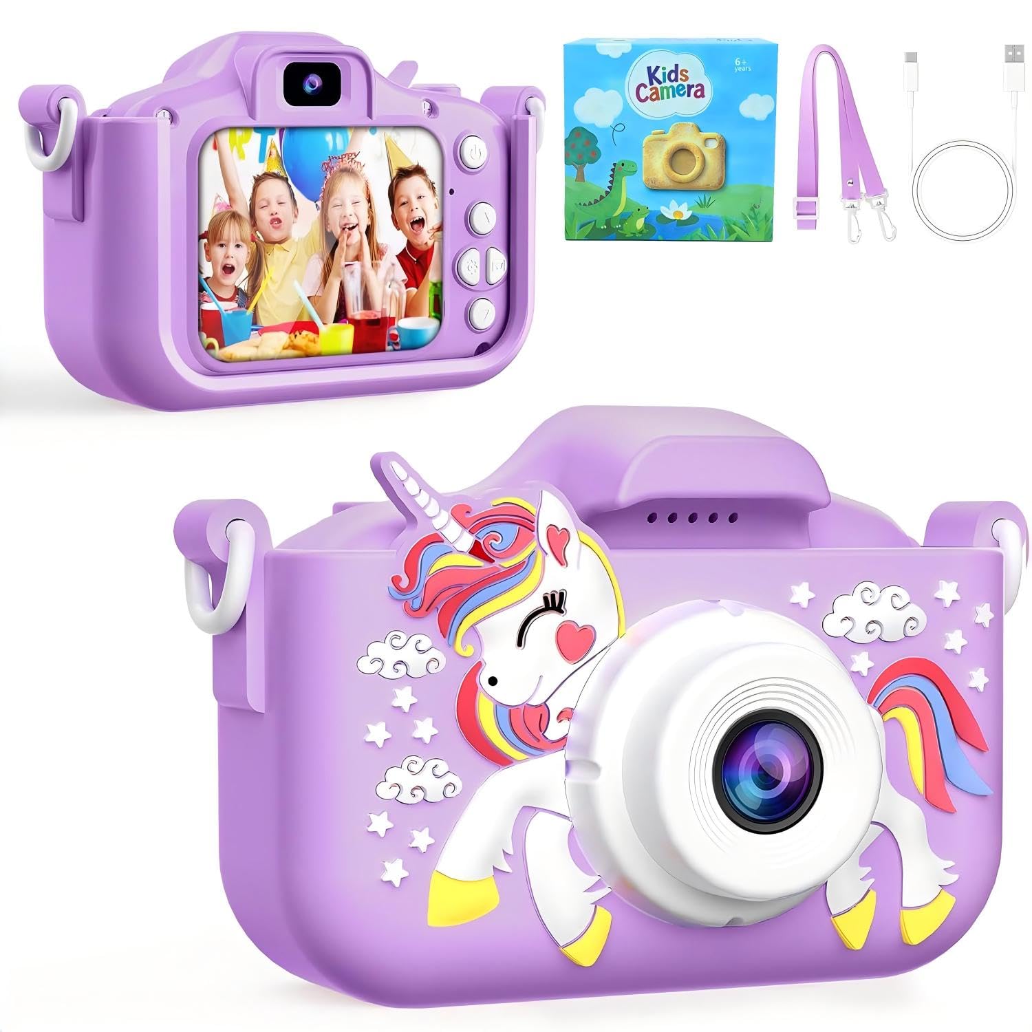 Kids Camera, Digital Camera for Girls 48 MP HD 1080P IPS Screen Dual Selfie Digital Toddler Video Camera Toy for Kids